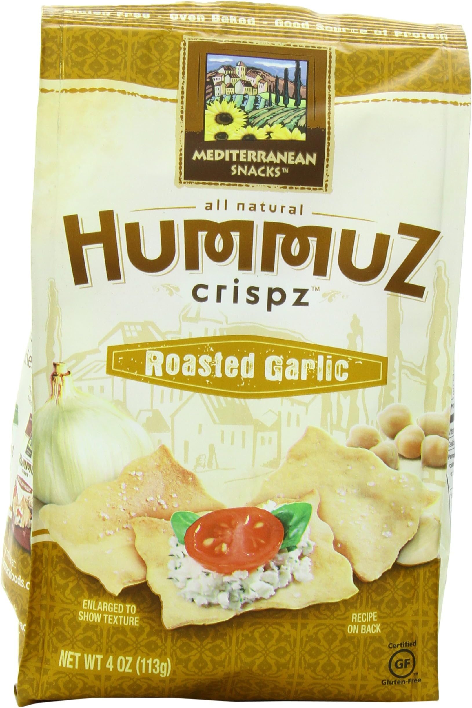Mediterranean Snack Hummuz Crispz Snack, Roasted Garlic, 4 Ounce