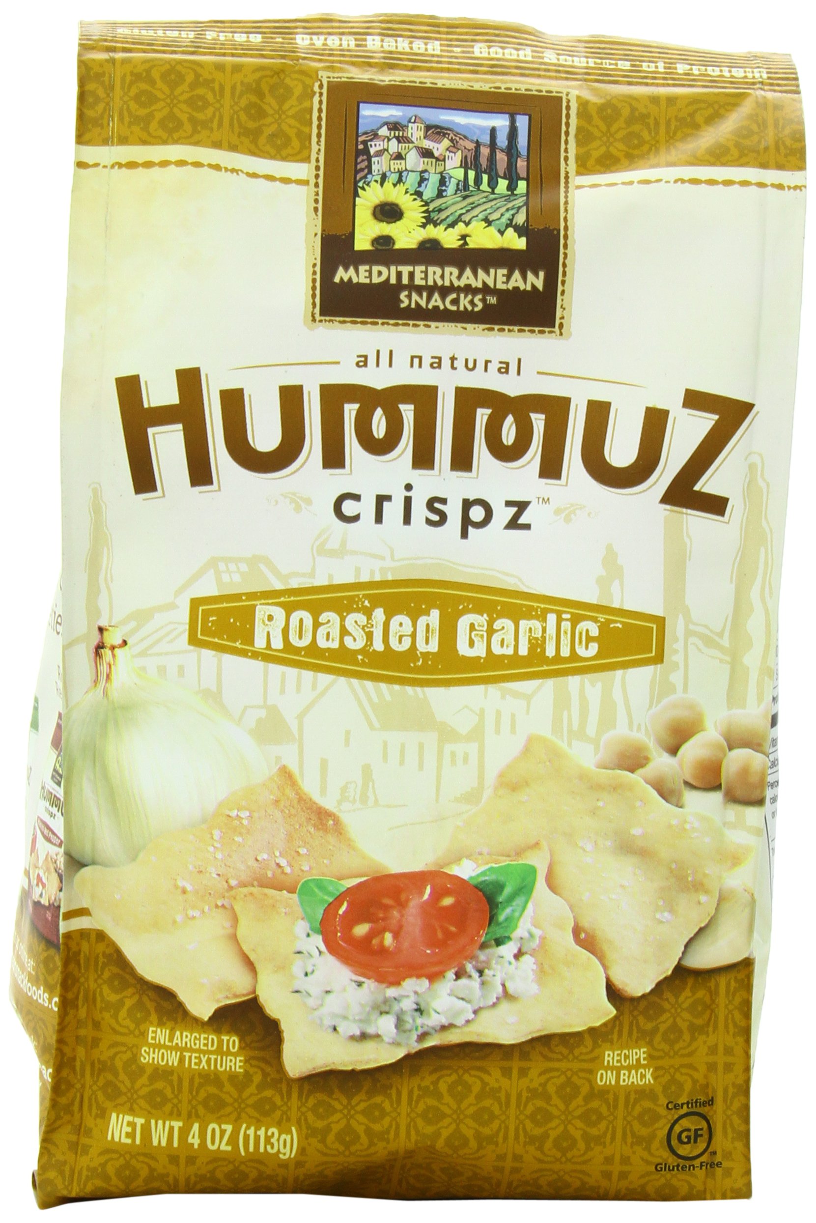 Mediterranean Snack Hummuz Crispz Snack, Roasted Garlic, 4 Ounce