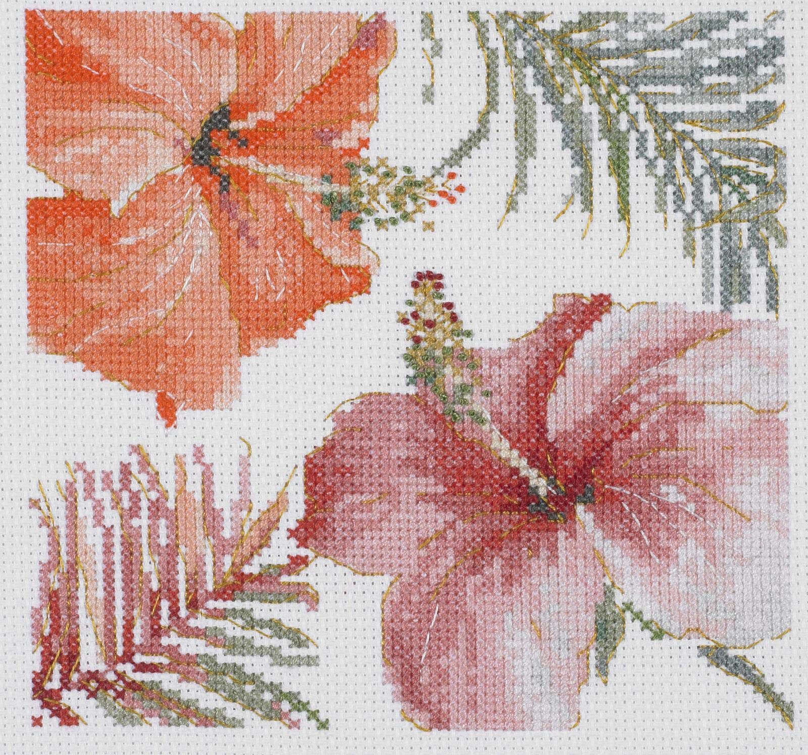 Dmc Various Kit Cross Stitch Watercolor Hibiscus, Includes Aida Fabric 5.5Pts/Cm, Mouliné Étoile Thread, Needle And Instructions