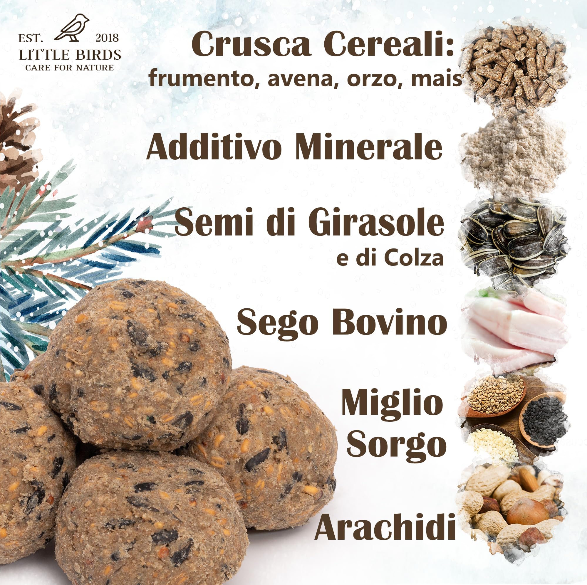 Care4Nature 100 Palline di Grasso per Uccelli Selvatici - Ingredienti Naturali