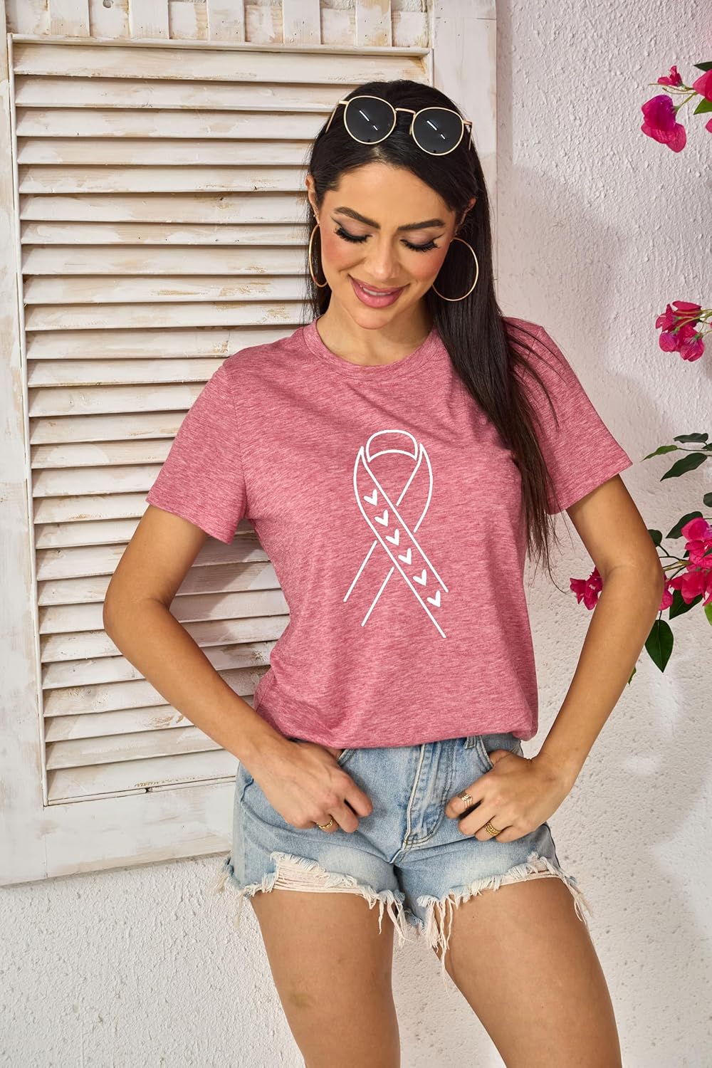 Breast Cancer Shirts for Women Pink Ribbon Breast Cancer Awareness T-Shirt Short Sleeve Tee Tops - Image 2