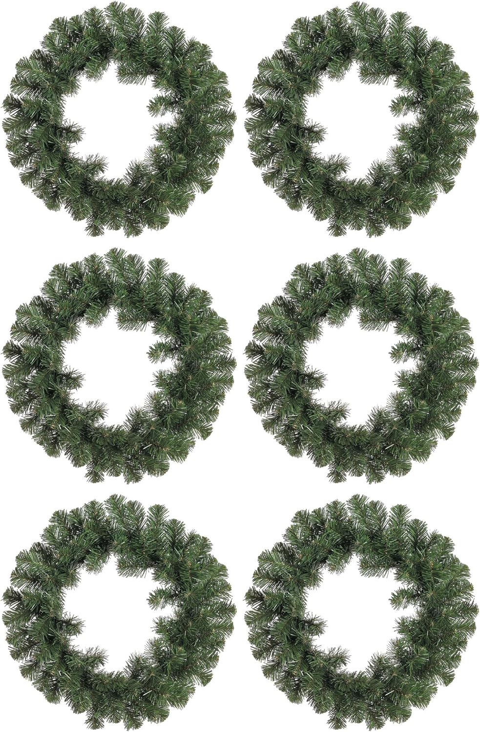 16 Inch Artificial Windsor Pine Wreaths Set of 6 - Christmas Wreath Set for Windows, Doors and Decor