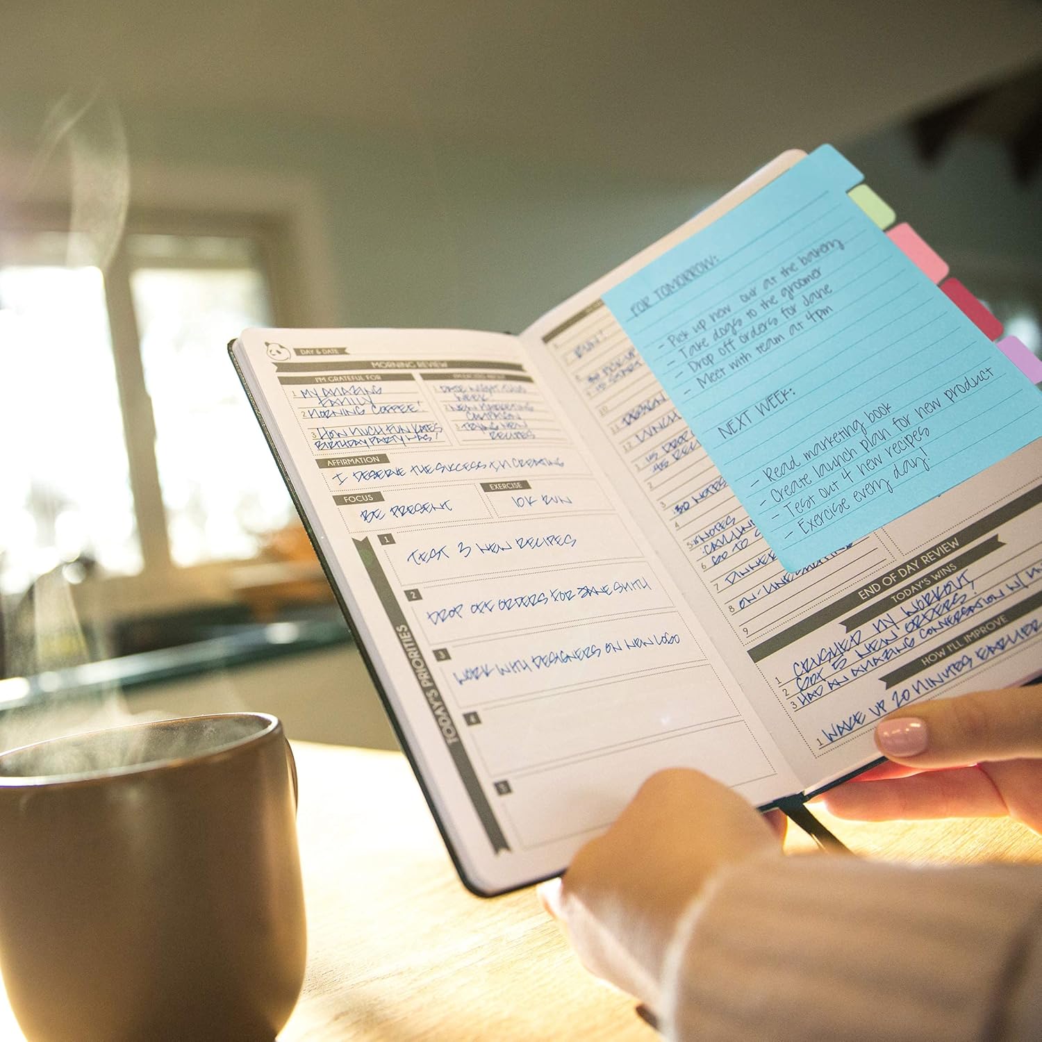 Black Undated 6 Month Day Planner - Daily Planner with Spring Sticky Notes by Panda Planner - Organizer Planner and Sticky Notes for Productivity