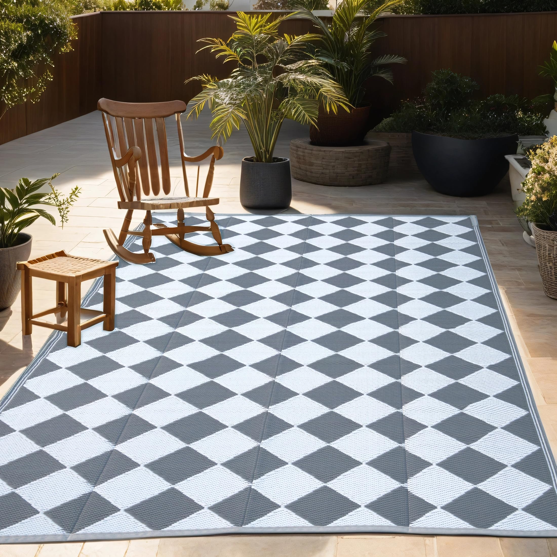 SatisInside Outdoor Rug 5x8 Ft Waterproof Plastic Straw