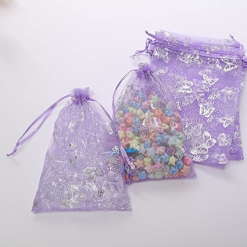 Miniatura 5 de J&Rey Home - 100 bolsas de regalo de organza con diseño de mariposa, bolsa de regalo para dulces, bolsas con cordón para regalos de boda (5 x 7