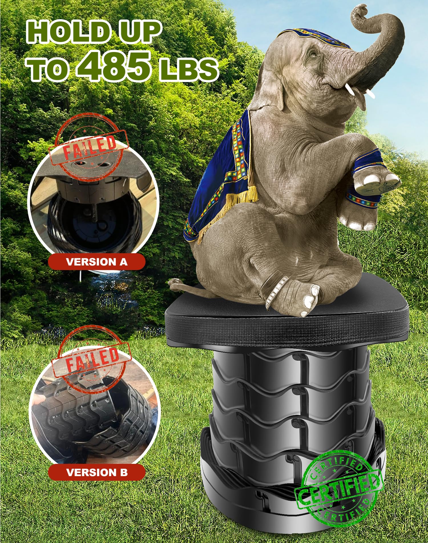 Sgabello Pieghevole Portatile con Cuscino e Portabicchieri, Mini Sgabello Telescopico, Leggero, Regolabile in Altezza, Carico 485LB, per Esterni, Pesca, Barbecue, Interni, Campeggio
