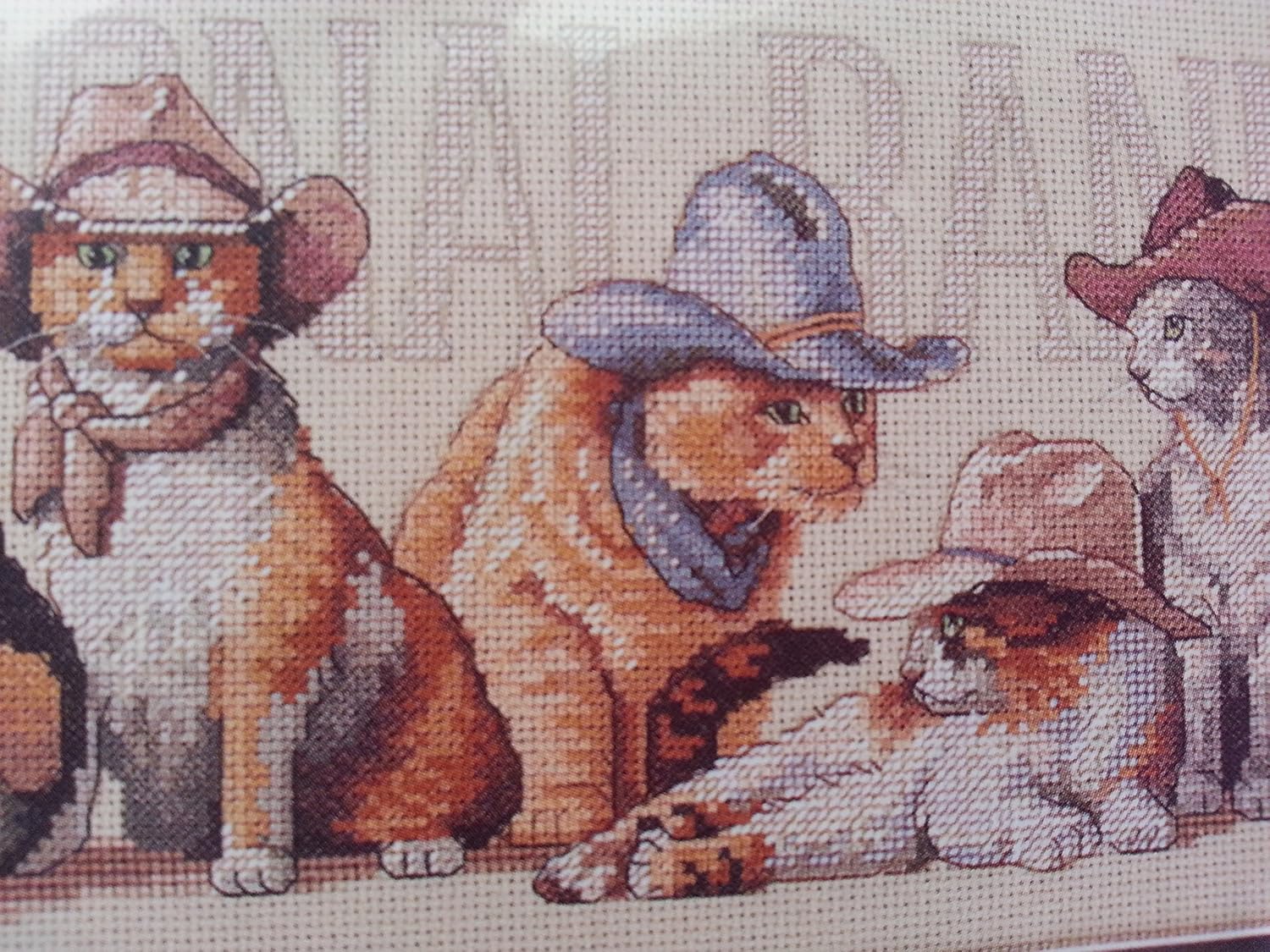 Counted Cross Stitch -- Cowboy Cats -- Chats Cow-boys -- Gatos Vaqueros -- 19" x 7"