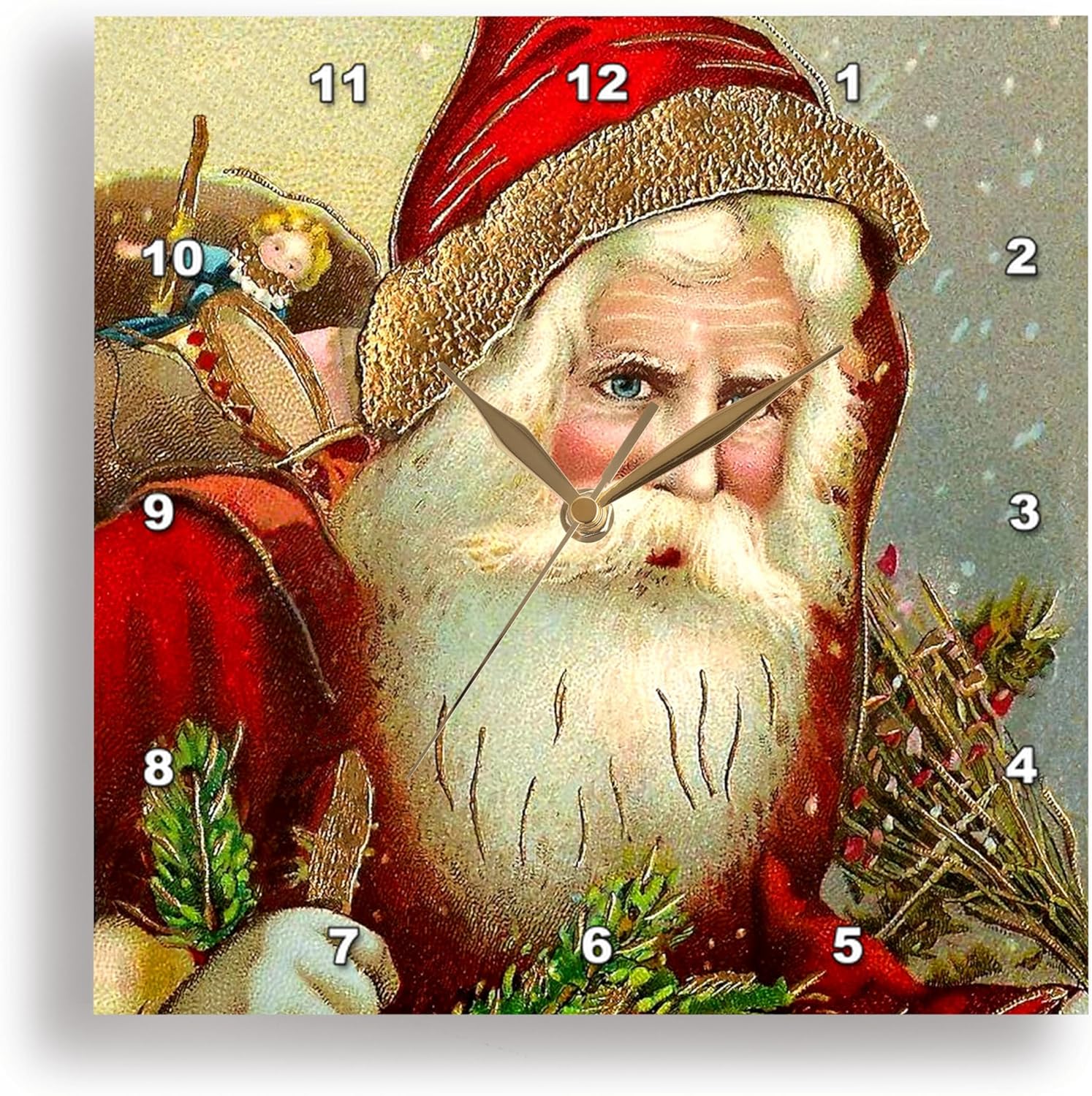 3dRose DPP_171463_3 Vintage Santa Claus with Sack Full of Toys Wall Clock, 15 by 15-Inch