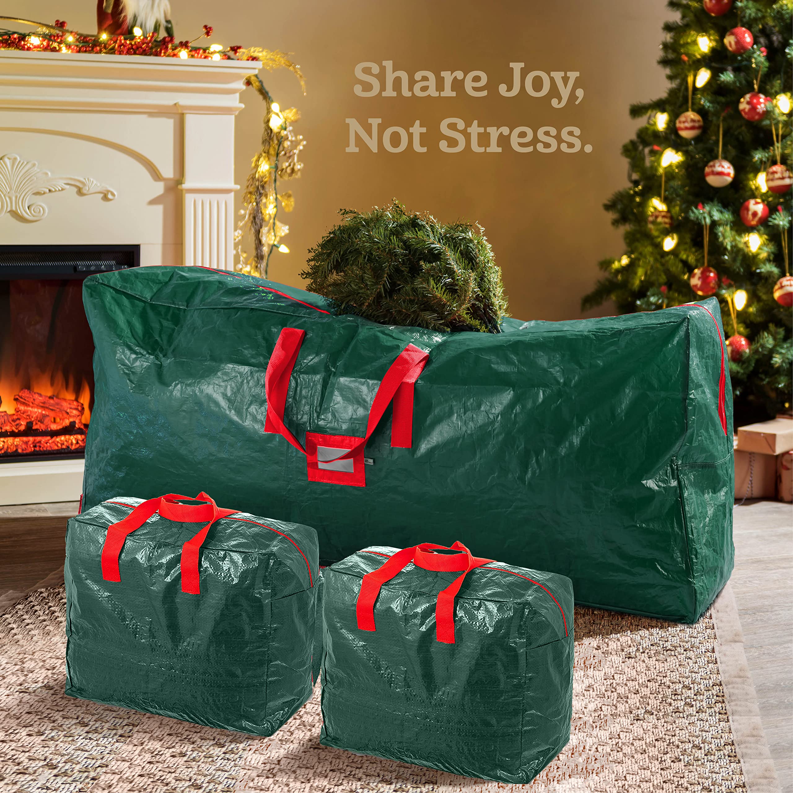 Zober 3Pack Christmas Artificial Tree Storage Bag and Two Garland Bags