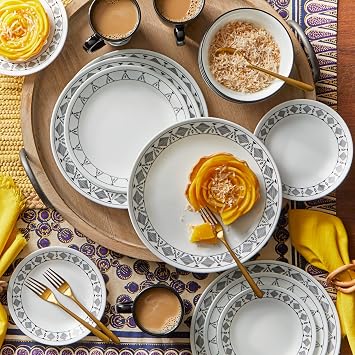Corelle Cusco 16pc, Service for 4, Dinnerware Set, 8 Plates 8 Bowls, Chip & Break Resistant, Dinner Plates and Dinner Bowls, Corelleware Plates, White