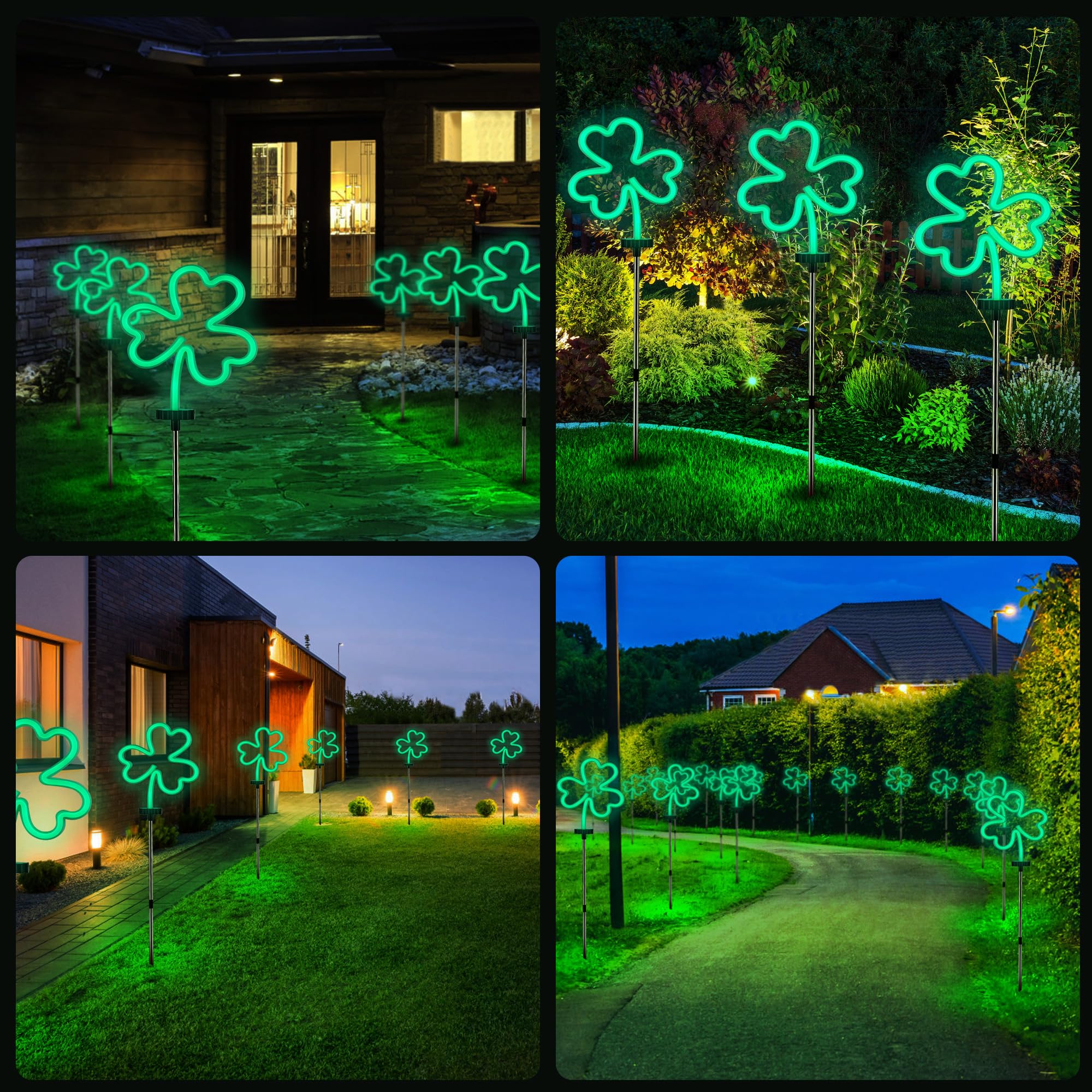 BlcTec St. Patrick’s Day Decorations Outdoor, 4PCS Shamrock Neon Lights with Stainless Steel Stakes, Waterproof Irish Green Shamrock Pathway Lights for Yard Lawn Garden Porch Decor, Plug in