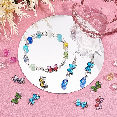 Miniatura 2 de NBEADS 30 dijes de aleación de mariposa esmaltados, conector de mariposa aleatorio, colgante de metal para aretes, pulseras, collares, bricolaje,