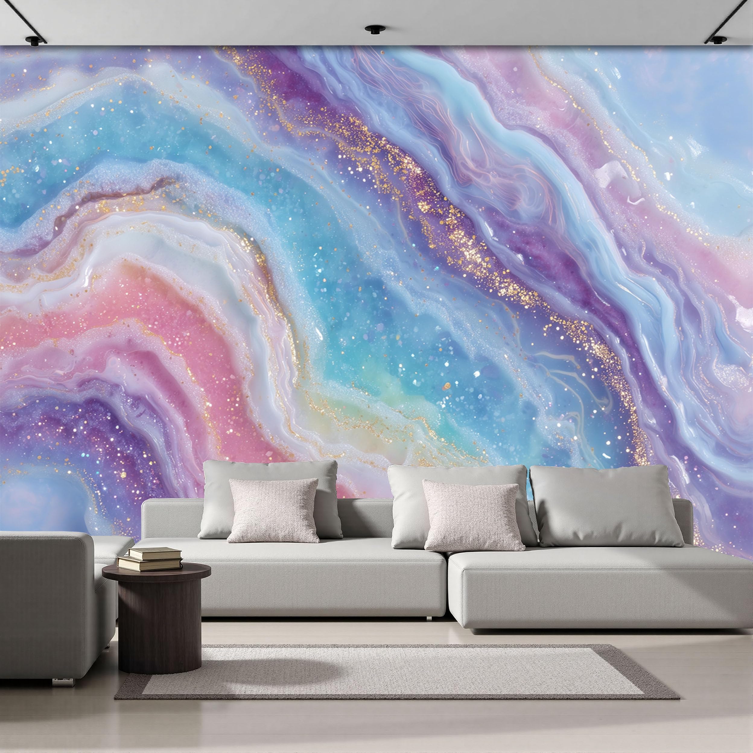 Papier Peint Panoramique Violet 200X140Cm Effet Marbre Et Agate Arc-En-Ciel Intissé Salon