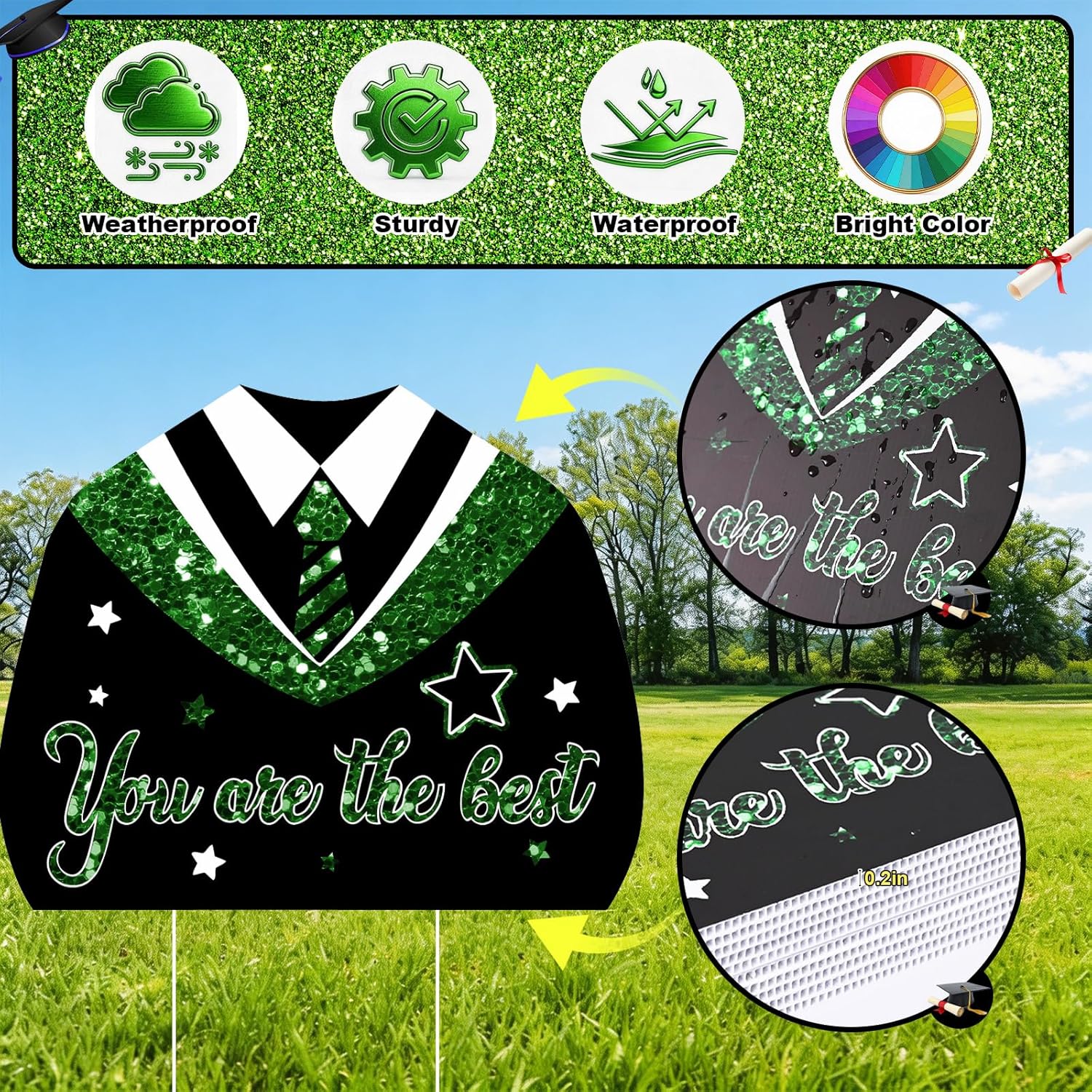 Class of 2026 Yard Signs, 11PCS Green Black 2026 Graduation Yard Decorations Large Congrats Grad Lawn Sign with Stakes for Outdoor Senior High School College Garden Prom Send Off Party Decor Supplies