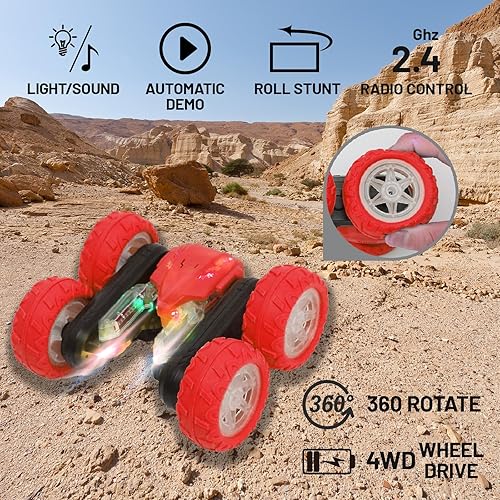 Miniatura 3 de Coche de acrobacias RC para niños, autos de control remoto para niños, autos de juguete de acrobacias giratorios de 360 de doble cara, automóvil RC