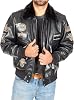 A1 FASHION GOODS Mens Pilot Leather Jacket Heavy Duty Black Bomber Aviator with Collar Air Force Badge - Luca