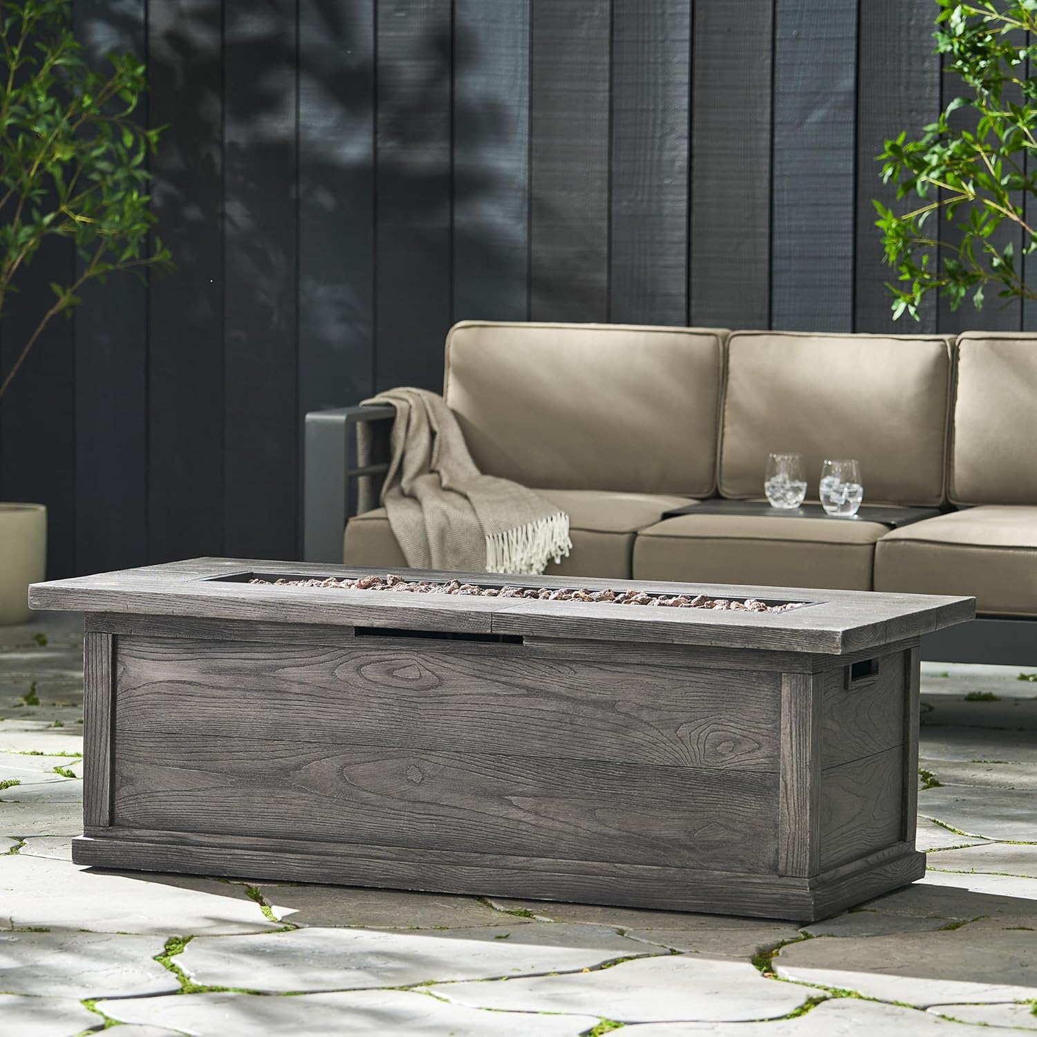 Anchorage 56¡¯¡¯ Wood Rectangular MGO FIRE Table Grey - 50,000 BTU