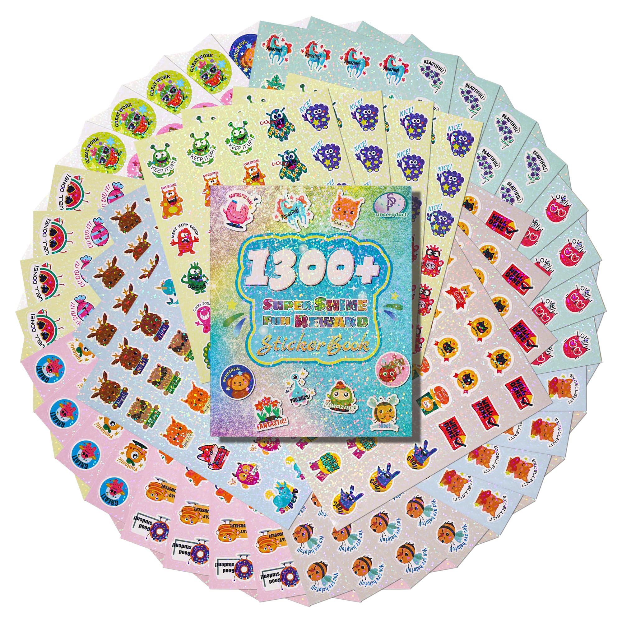1300+ Teacher Stickers for Students, Holographic Glittery Sticker for Kids Classroom Supplies Motivational Potty Training, Cute Incentives Stickers