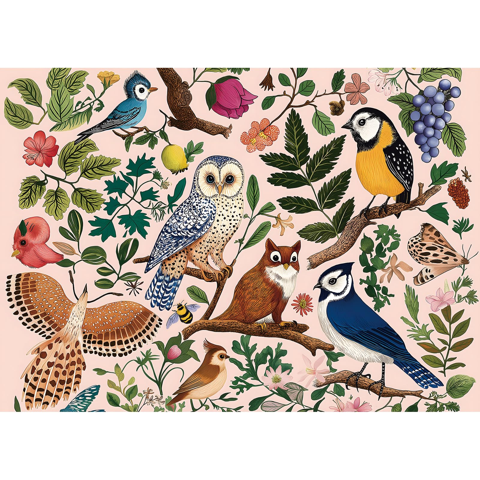 500 Pieces Puzzles for Adults Forest Birds Jigsaw Puzzles 500 Pieces Difficult Fun Owl and Floral Unique Beautiful Birds Flowers Family Puzzle Challenging Games Gift for Adults (21"x15")