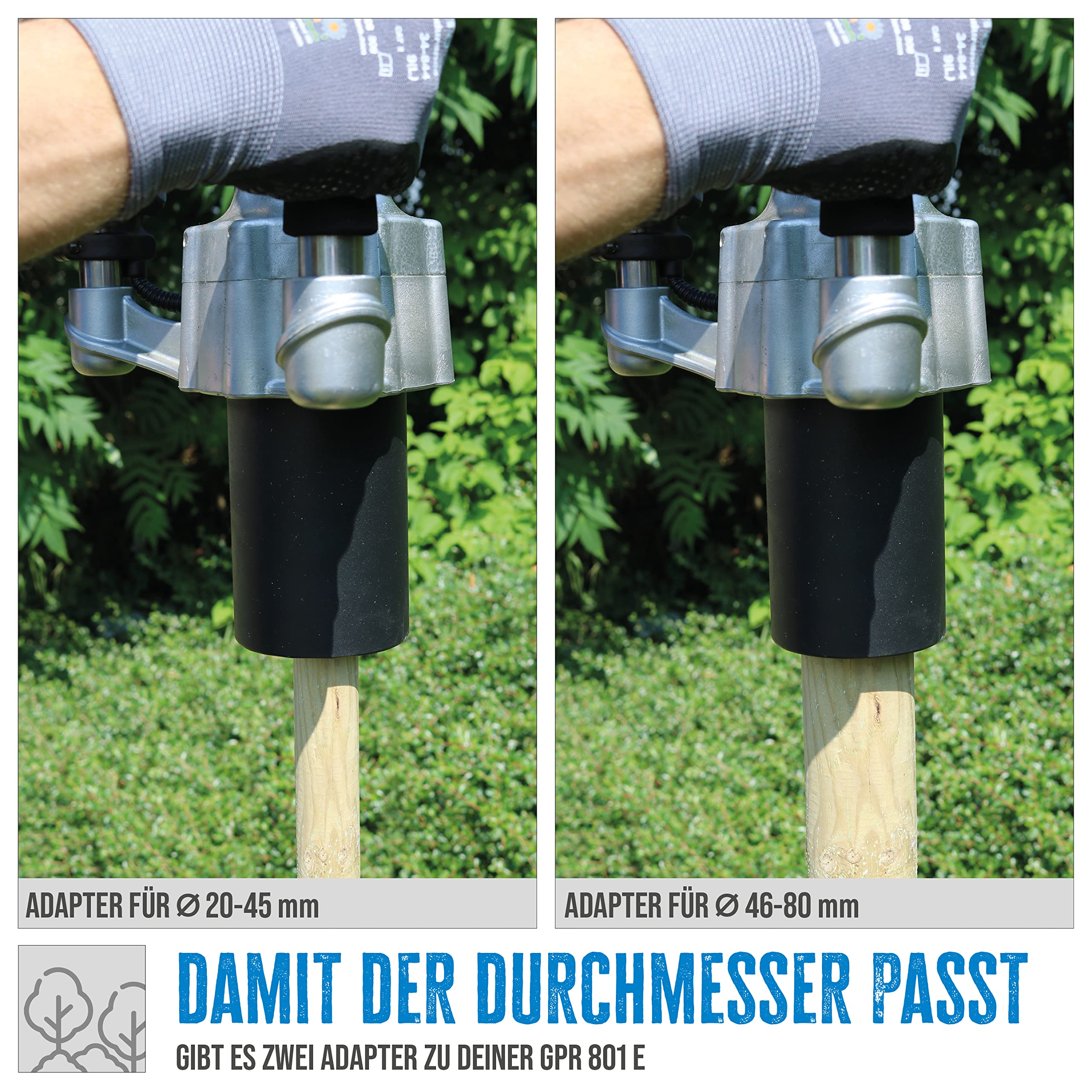 Güde Pfahlramme GPR 801 E (4-Takt Motor 1 kW/1,4 PS, Hubraum 37,7 cm³, max. 6500 1/min, Schlagenergie max. 25 J, inkl. Adapter 46 mm für Ø 20-45 mm und Adapter 81 mm für Ø 46-80 mm)