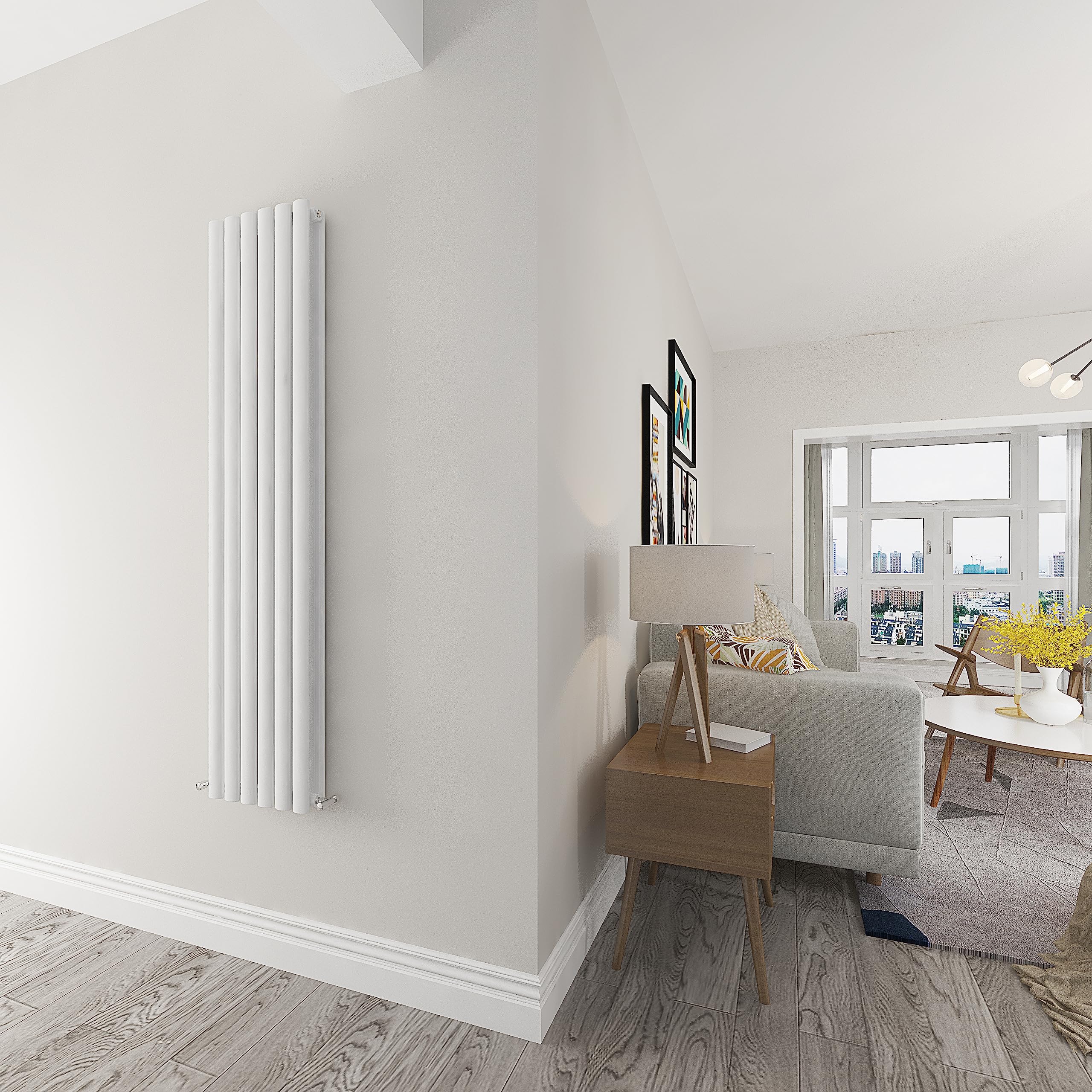 Skybathroom | 1600x354mm Vertical White Oval Double Panel Tall Upright Central Heating Radiator