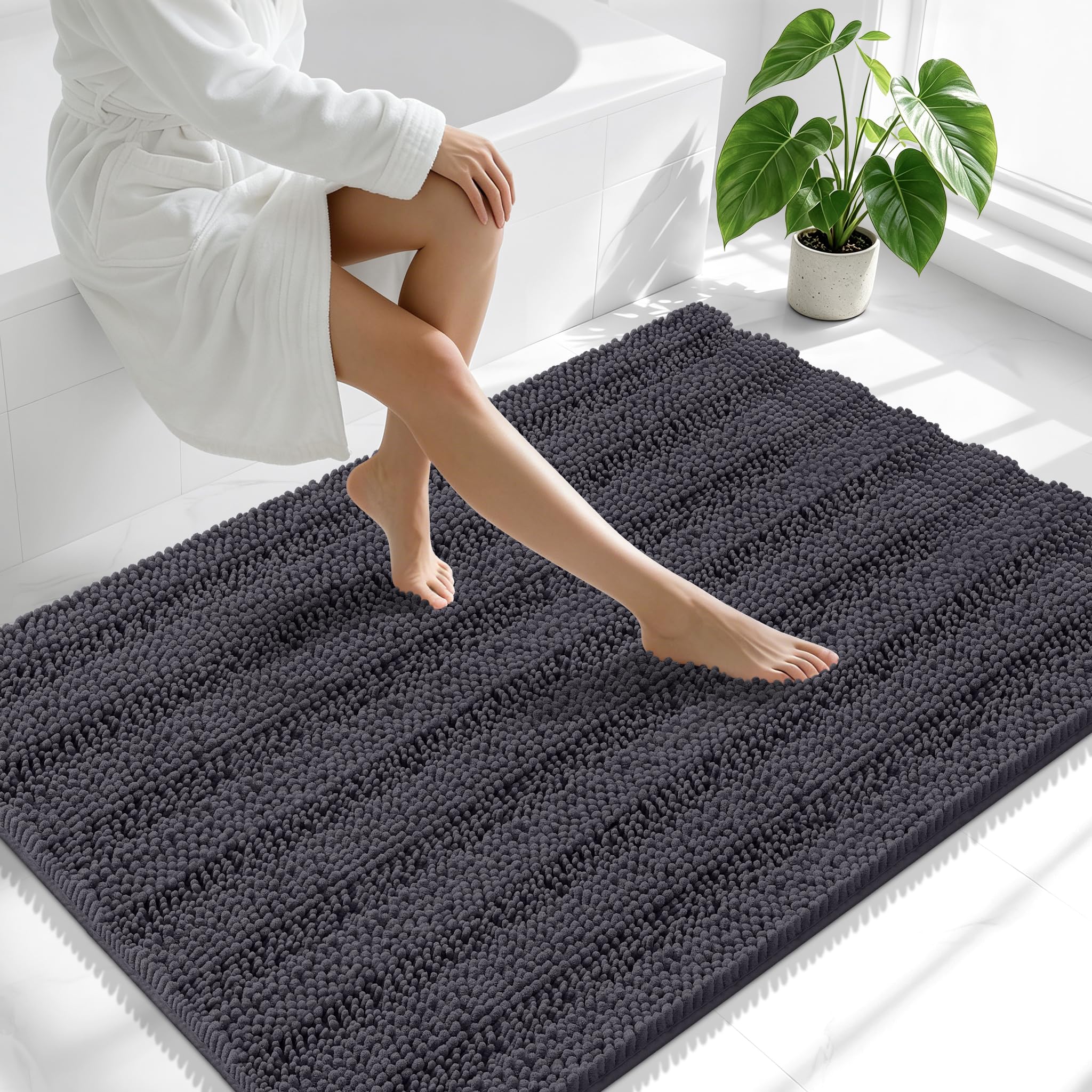 Smiry Thick Chenille Large Bathroom Runner Rugs 40x32, Bath Mat, Dark Grey