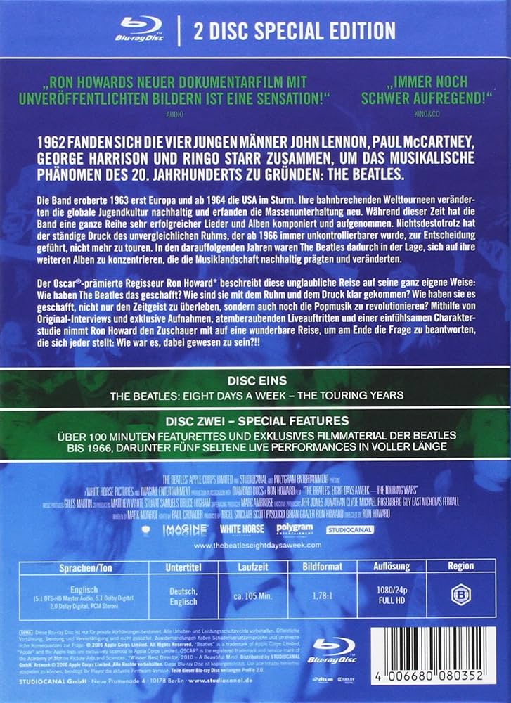 ミュージック THE BEATLES EIGHT DAYS A WEEK Blu-ray Amazon.com: Eight Days A Week: The Touring Years[Deluxe 2
