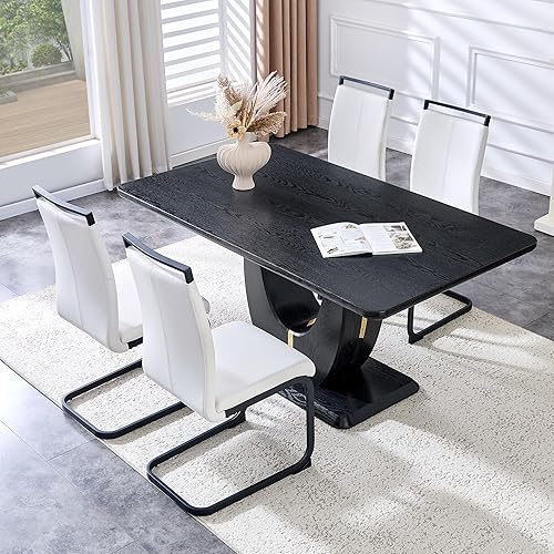 Miniatura 40 de JUFU Juego de mesa de comedor moderno para 6, juego de mesa de cocina de 63 pulgadas con mesa de mármol sintético y 4 sillas tapizadas de piel