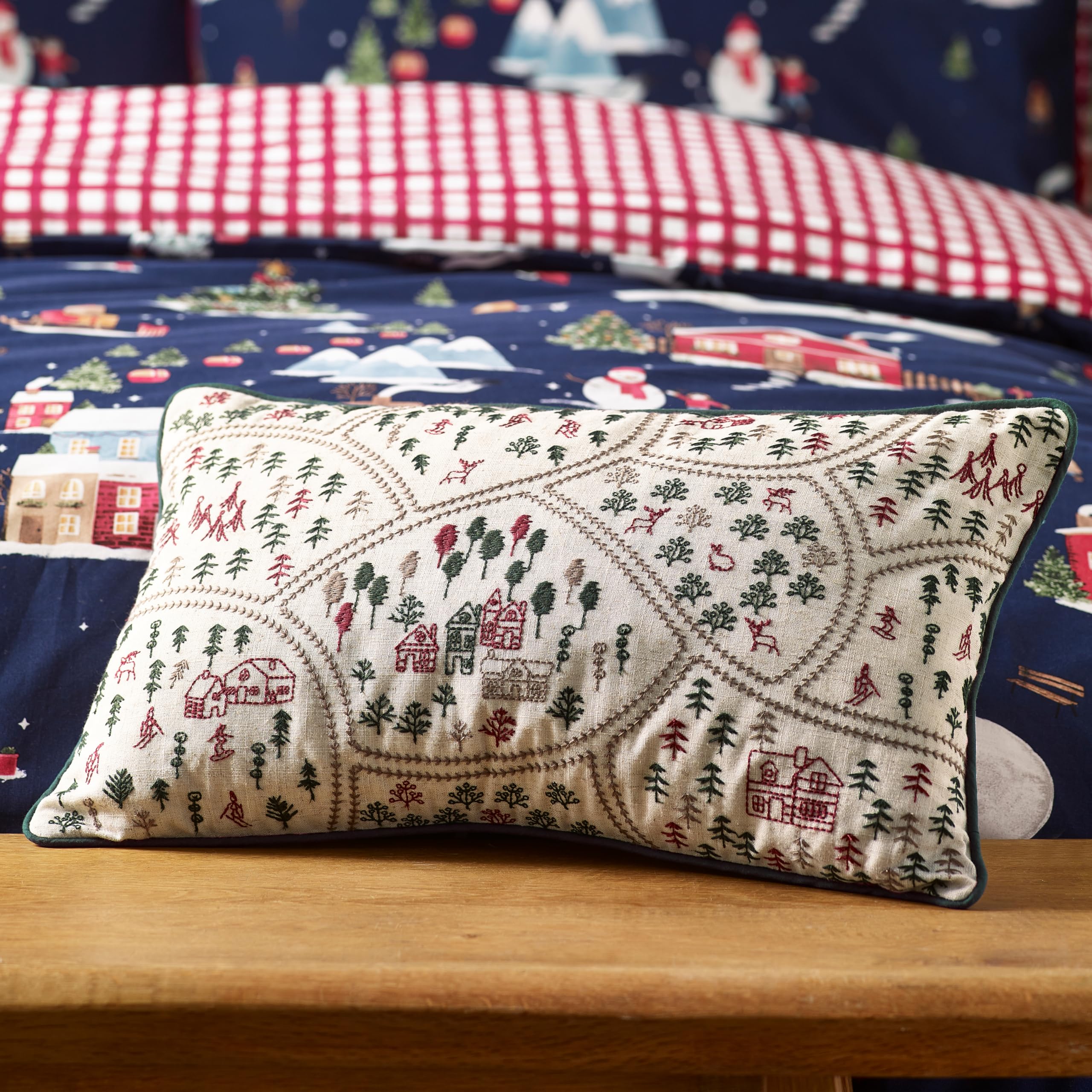 B&Q -  Christmas Ski Village Embroidered 30X50Cm Cushion Natural