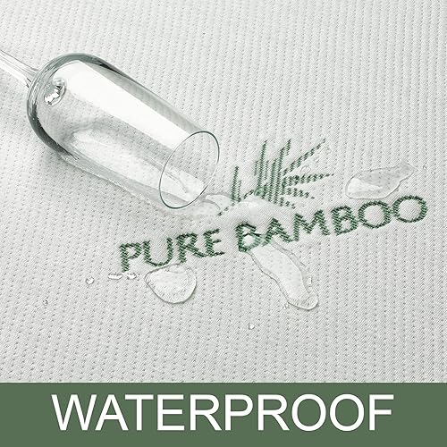Miniatura 9 de Pure Bamboo Protector de colchón King de fibra de carbón de bambú, funda impermeable y transpirable que protege contra la humedad, derrames,