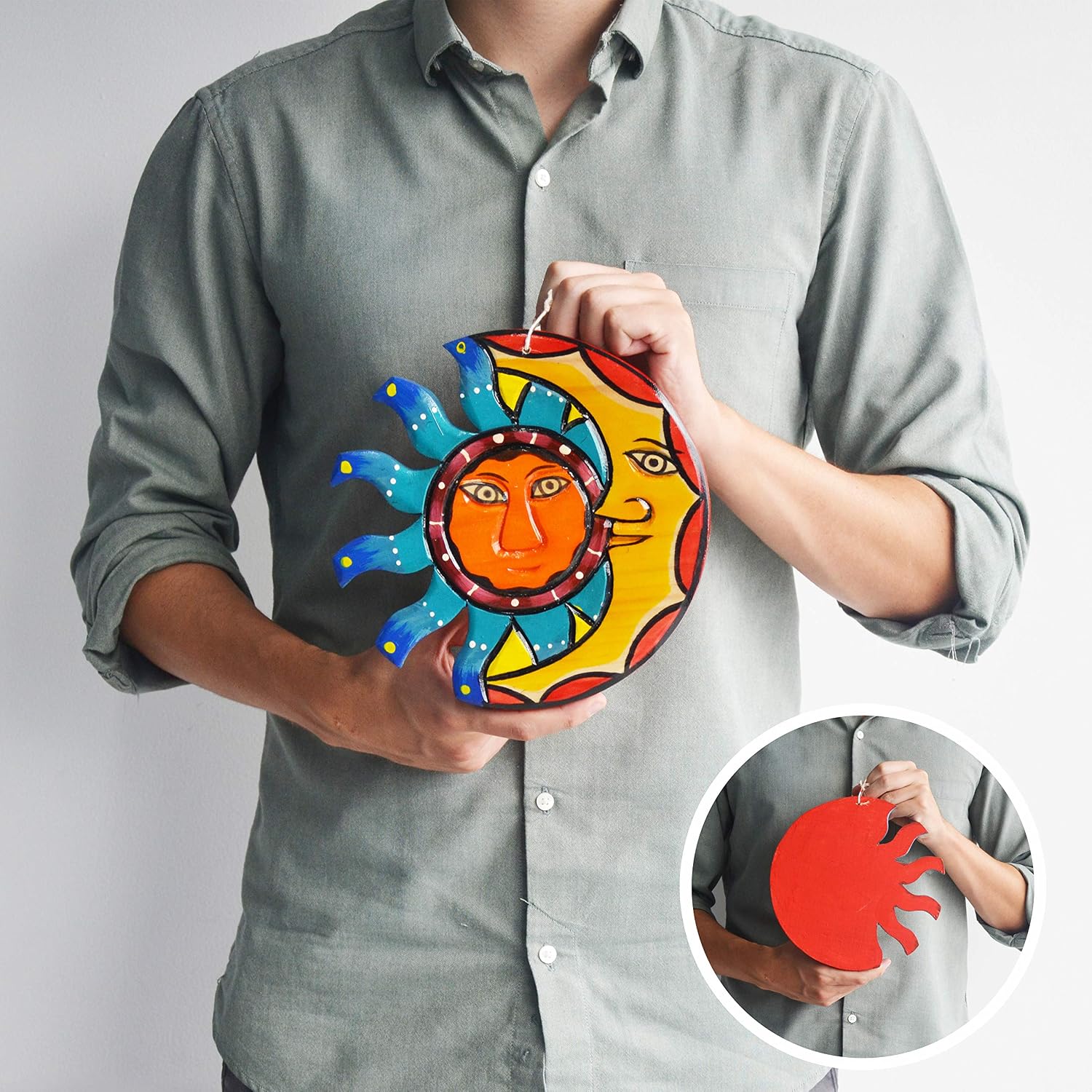 Throwback Traits Sun And Moon Wall Decor, Outdoor Wall Decor, Mexican Decor, Outdoor Wall Art, Mexican Wall Art, Sun Wall Decor, Outdoor Wall Art, Patio Wall Decor, Talavera Pottery, Yard Art, 8.25in