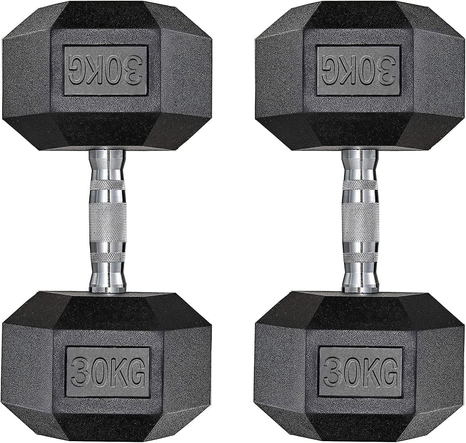 LIFERUN 10KG/15KG/20KG/25KG/30KG Hex Dumbbell Set, Rubber Coated Cast Iron Weight Sets, with Knurled Handles Anti-Rolling for Home Gym, Strength Training, Weight Lifting, Single/Pair
