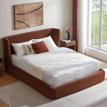 New Cloud Bed Frame Queen & Soft Bed Frame Brown, Queen, C | Chenille Upholstered, Metal Slats,Marshmallow, Modern, Foam Filling, No Box Spring Needed