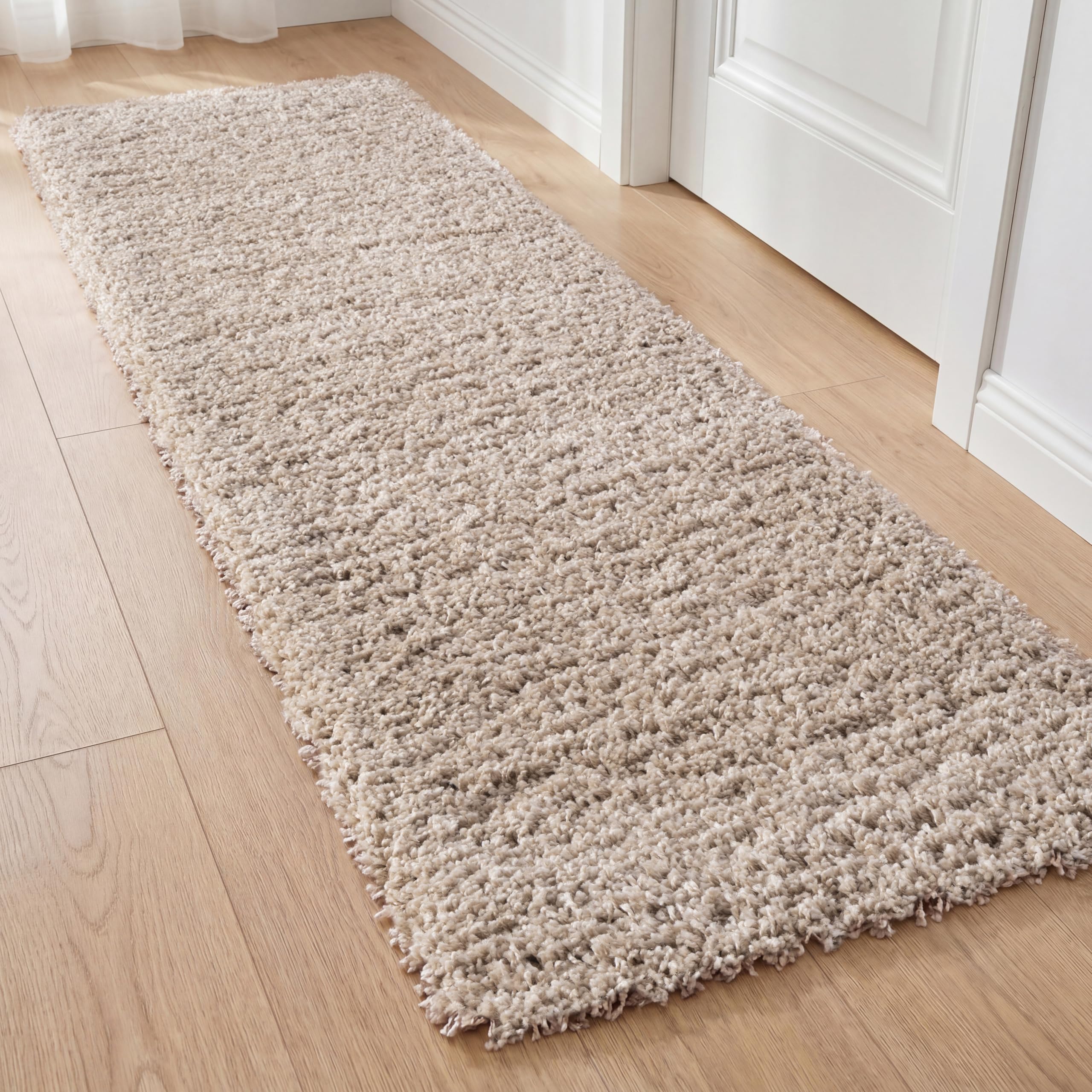 Ruglenza Shaggy Area Rug 80x150 cm Light Beige - Fluffy Rug, Ultra Thick 45mm Deep Pile, OEKO-TEX Certified, Soft Shaggy Carpet with Jute Backing, Ideal for Bedroom & Living Room