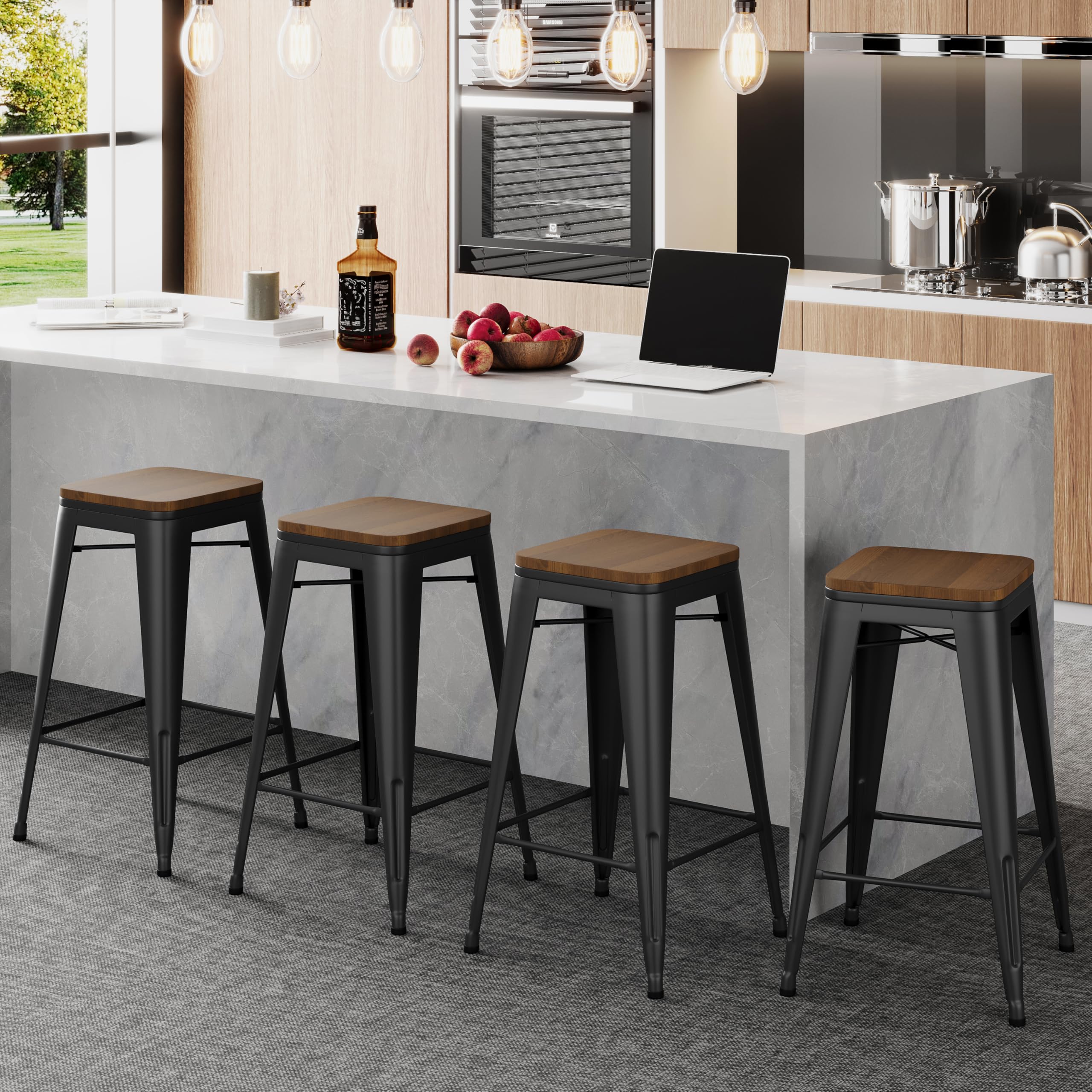 Alunaune 24 Inch Metal Bar Stools