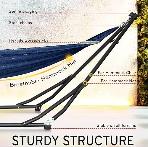 Miniatura 6 de Tranquillo UniGen - Hamaca con soporte, hamaca resistente para interiores y exteriores, con soporte de acero, plegable de alta calidad, 600 libras,