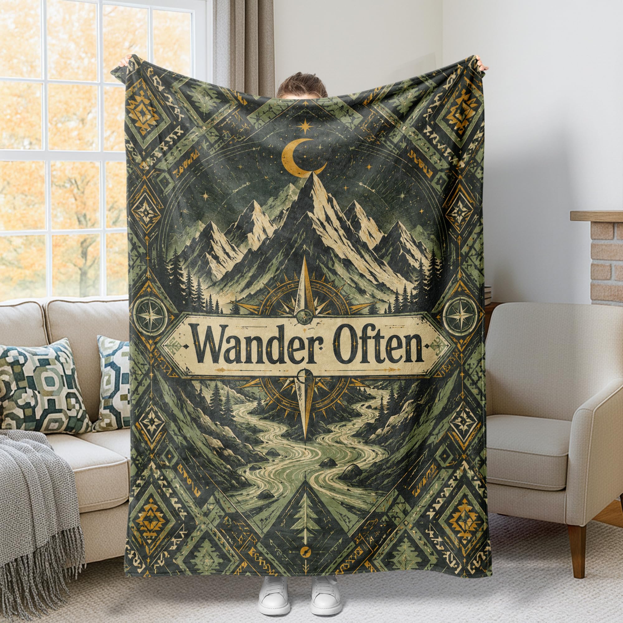 Jeté de lit contre le froid couverture pelucheuse et légère motif montagne pour lit et canapé