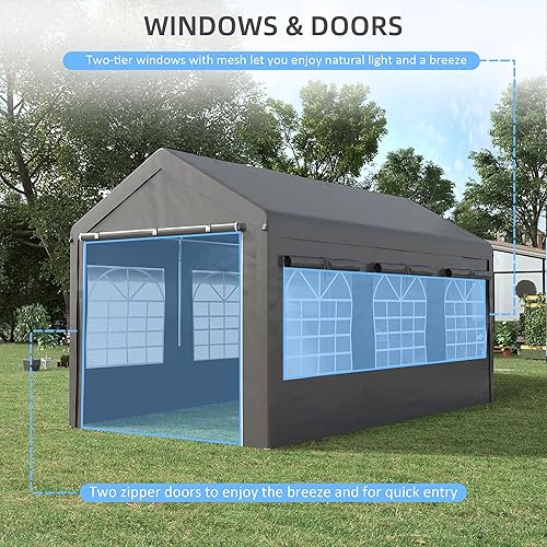 Miniatura 4 de Outsunny Tienda de campaña y cochera para fiestas de 10 x 20 pies, garaje portátil de altura ajustable, tienda de campaña al aire libre con ventanas