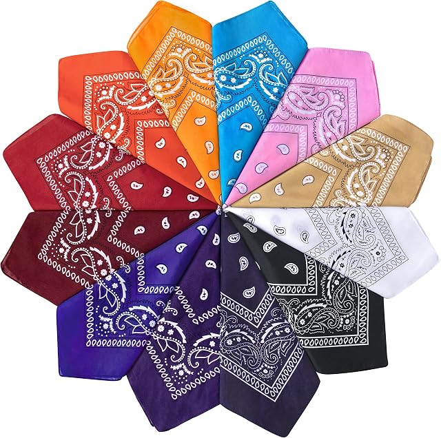 Paisley Bandana for Men Women, 10-14 Pack Multifunctional Paisley Headbands Scarf Cowboy Bandana Handkerchiefs