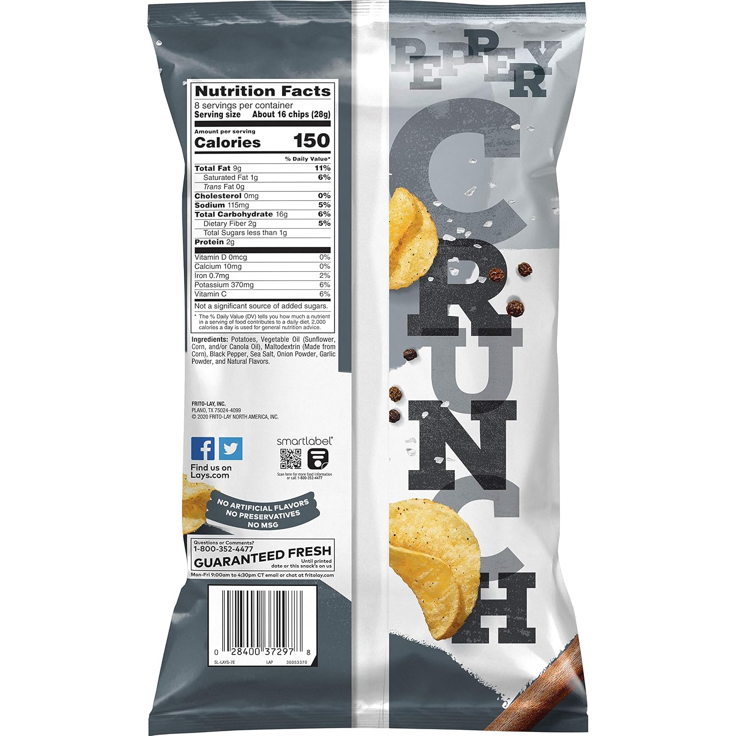 Lay's Kettle Cooked Sea Salt & Cracked Pepper Flavored Potato Chips, 8 Ounce