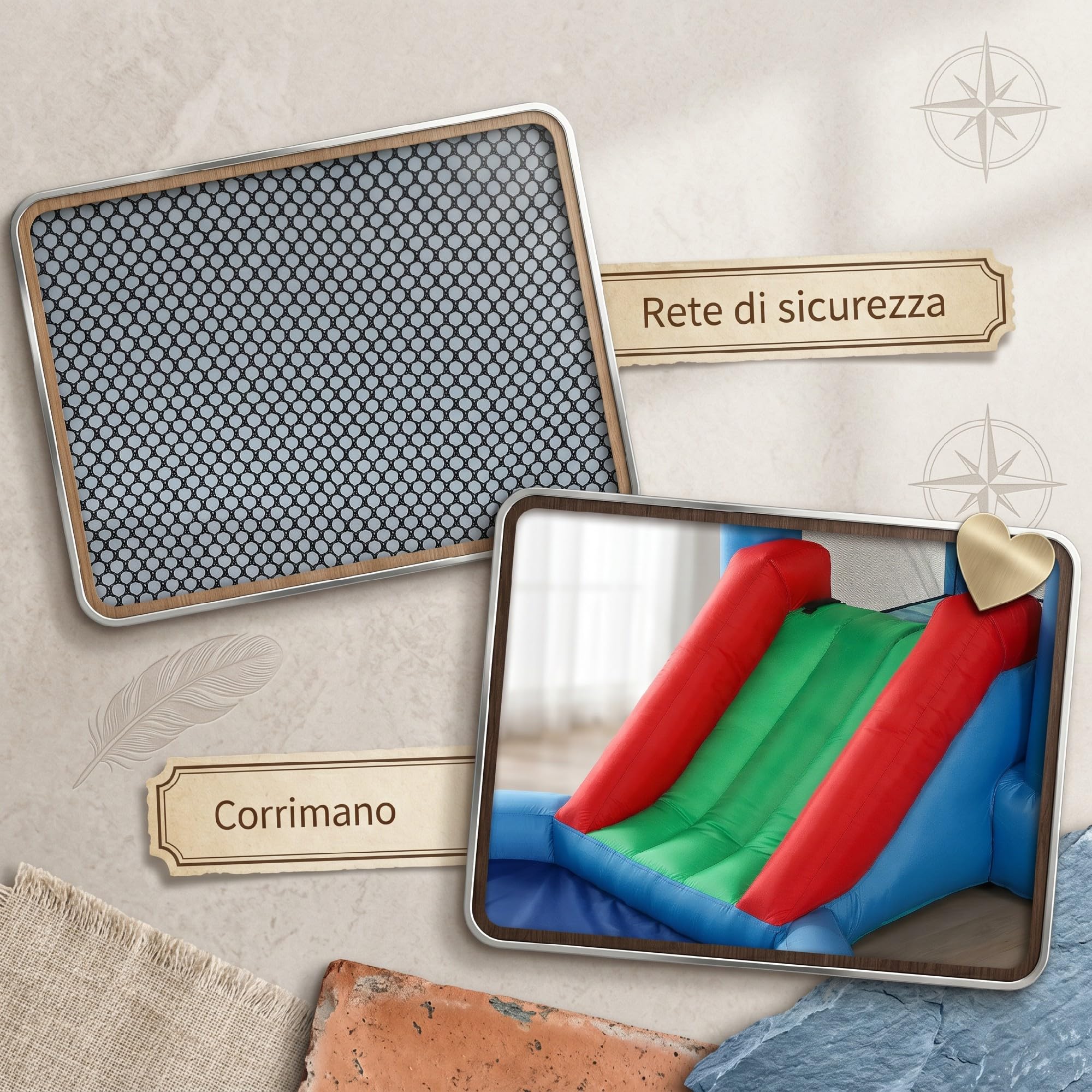 AIYAPLAY Castello Gonfiabile per Bambini 4 in 1 con Scivolo, Trampolino, Piscina Palline, Canestro, Borsa da Trasporto e Soffiatore, per Interni ed Esterni, adatto a 3-8 Anni, 415x205x190 cm