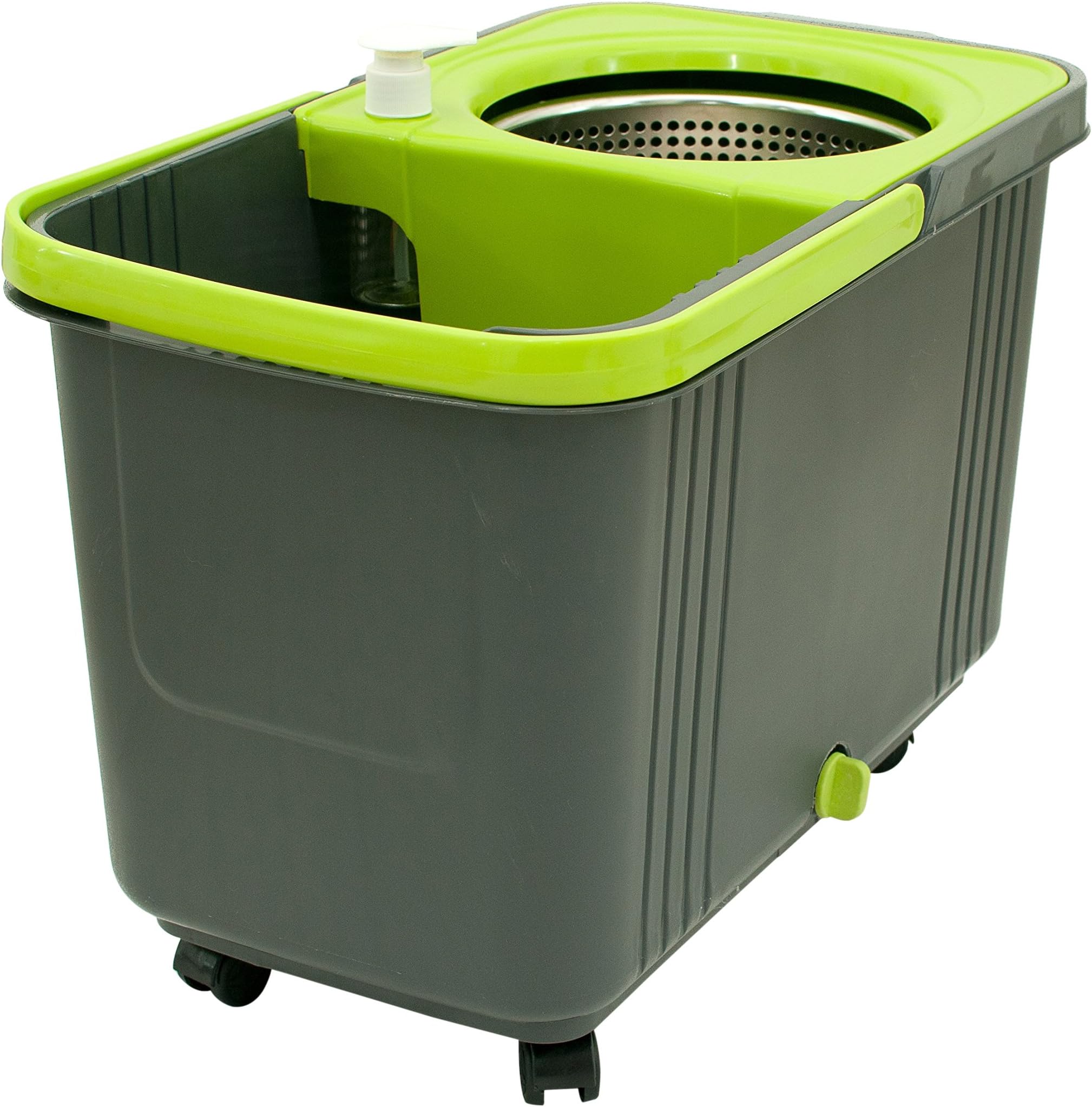 Asti Dual-Spinning Spin Mop Deluxe Cleaning System with Detachable Wheels, 2 Gallon Water Bucket & Drain Hole, Grey