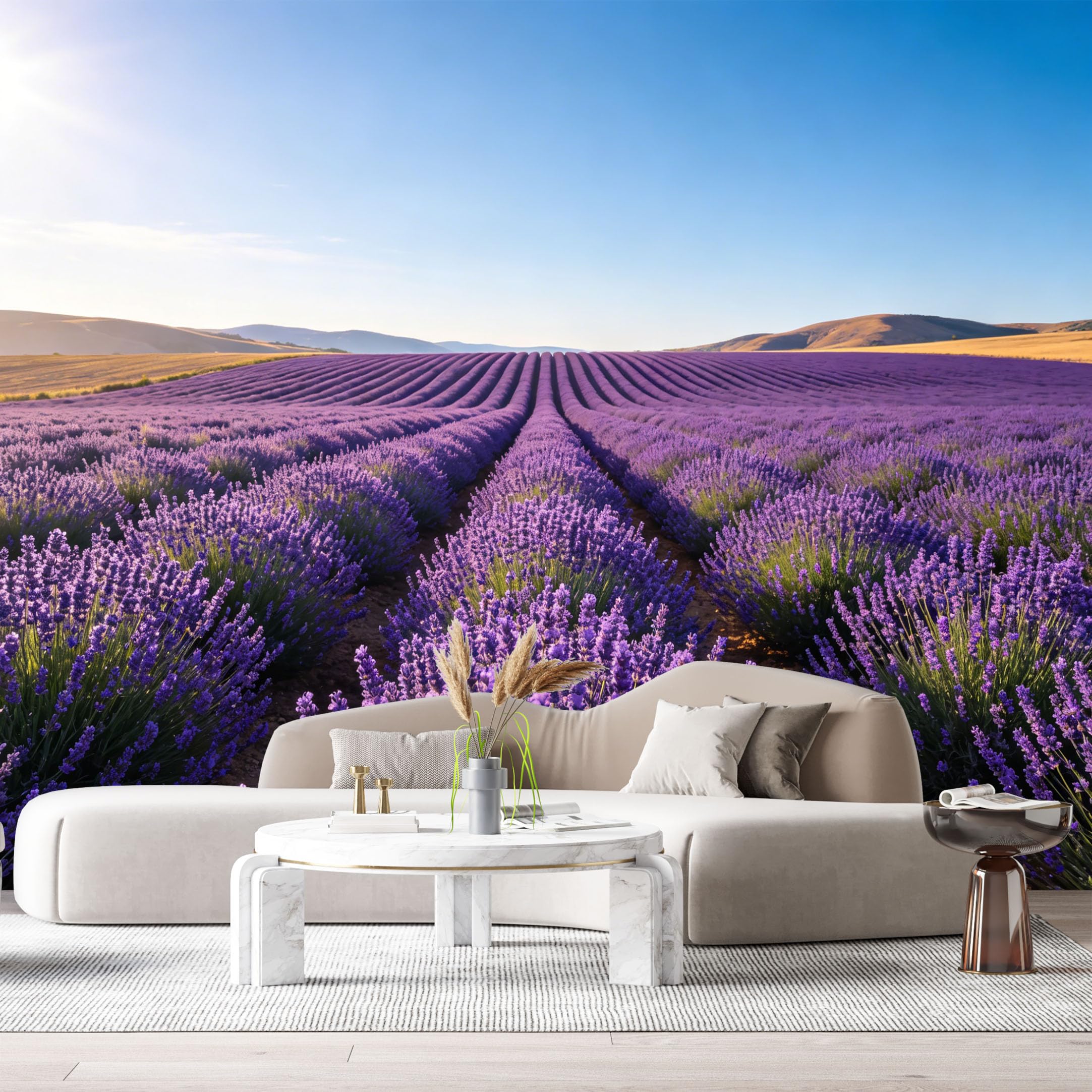 Custom Size Wall Murals Lavender Field Landscape Botanical Horizon Blue Sky SelfAdhesive Wall Fabric Removable Large Wallpaper for Photo Living Room