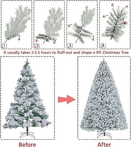 Miniatura 7 de Yaheetech Árbol de abeto artificial de Navidad con bisagras de alta calidad de 9 pies para decoración de fiesta en casa, oficina, con 2108