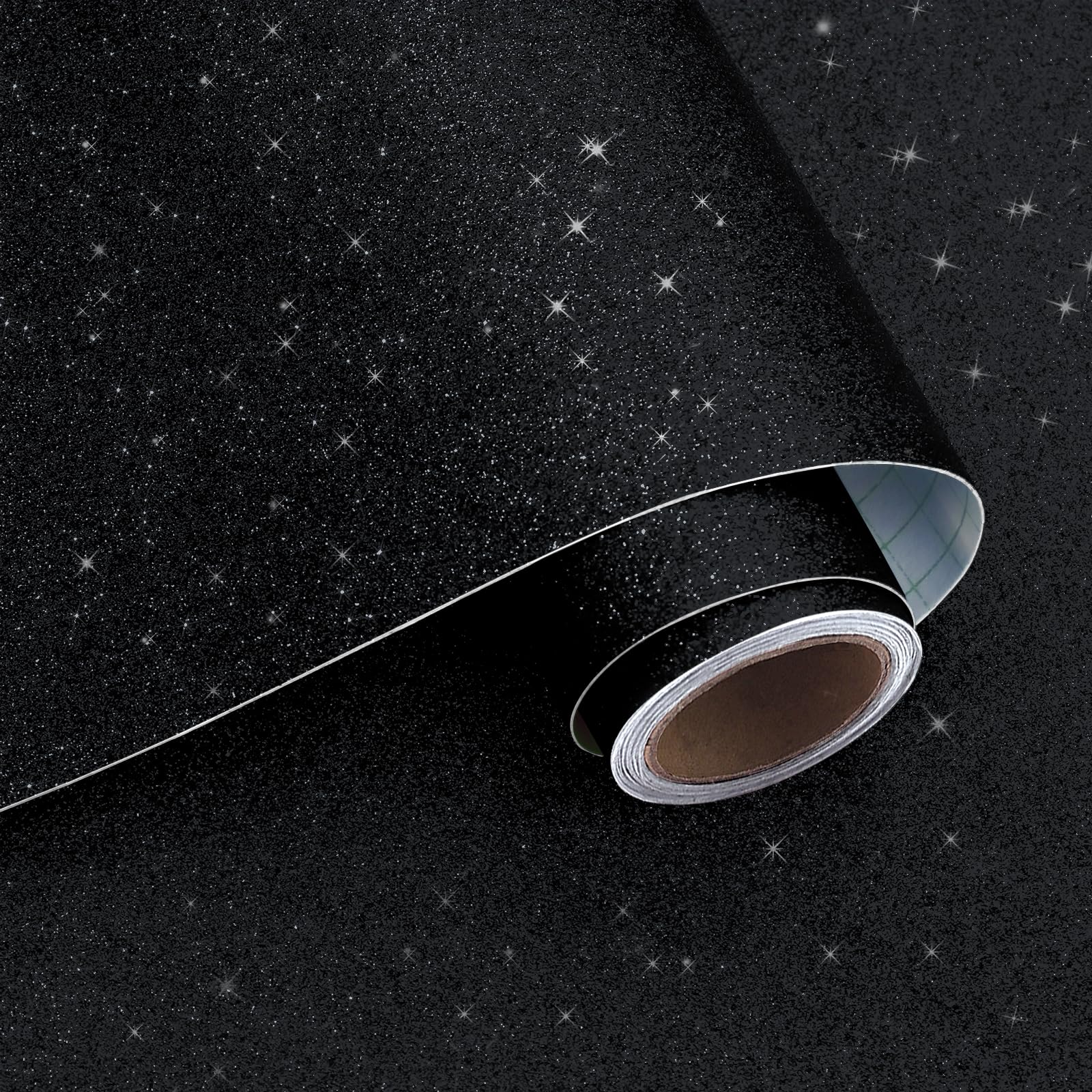 VaryPaper Self Adhesive Black Glitter Wallpaper 40cmx200cm Removable Sequin Sparkle Contact Paper for Furniture Sticky Back Plastic Black Wallpaper for Bedroom Hallway Cupboard Vinyl Wrap Shelf Liner