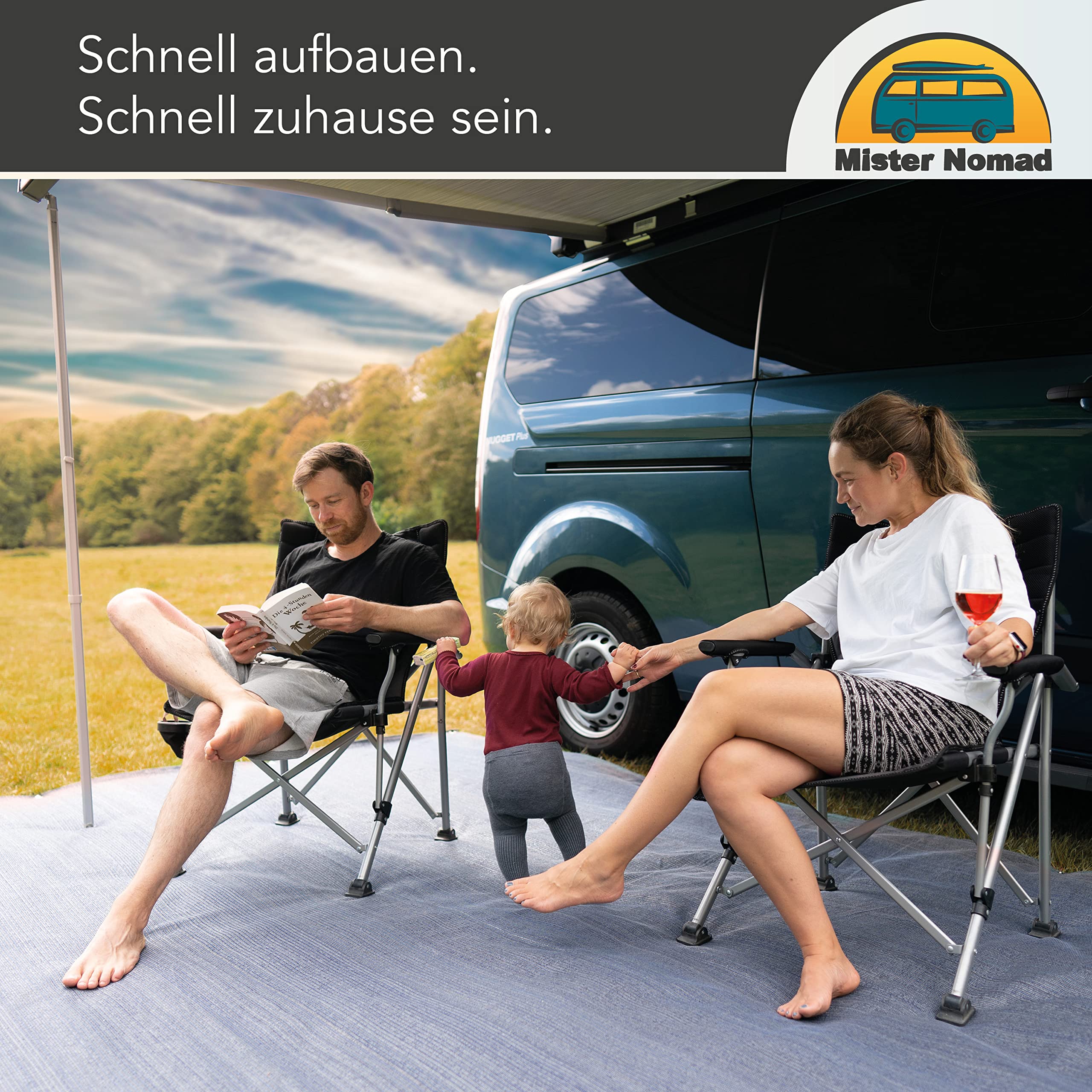 Mr Nomad Vorzeltteppich 3x2.5m – Hochwertiger, UV-beständiger Campingteppich aus HDPE (300 g/m²) – Perfekter Vorzeltboden für Wohnwagen & Wohnmobil – inkl. Tragetasche & Zubehör