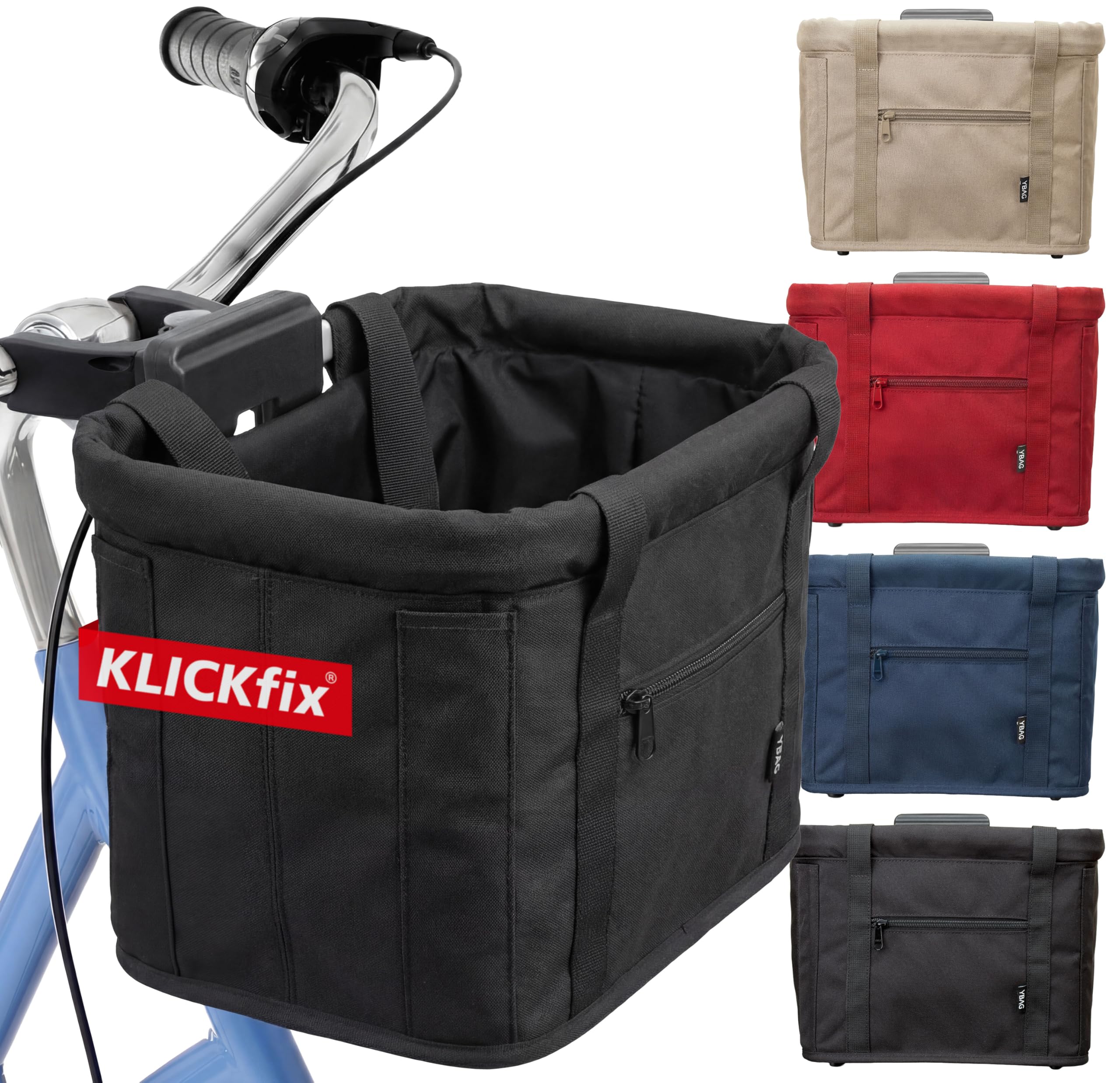 YBAG Cesta delantera para bicicleta KLICKfix [compatible con bicicleta eléctrica] Mujer – Bolsa de bicicleta para manillar