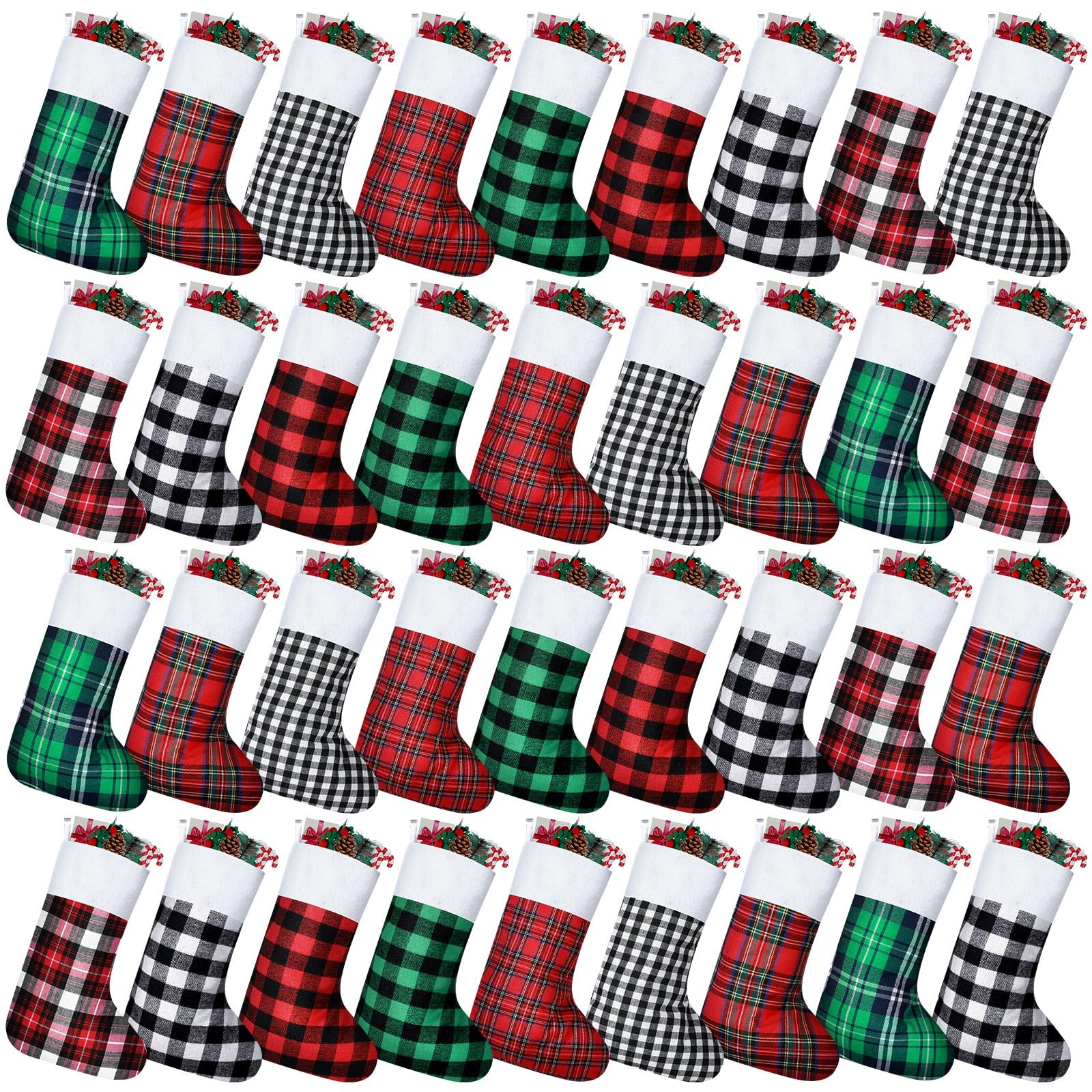 Skylety Lot de 36 mini chaussettes de Noël à suspendre pour sapin de Noël, cheminée, décoration de fête - 10 x 21 cm