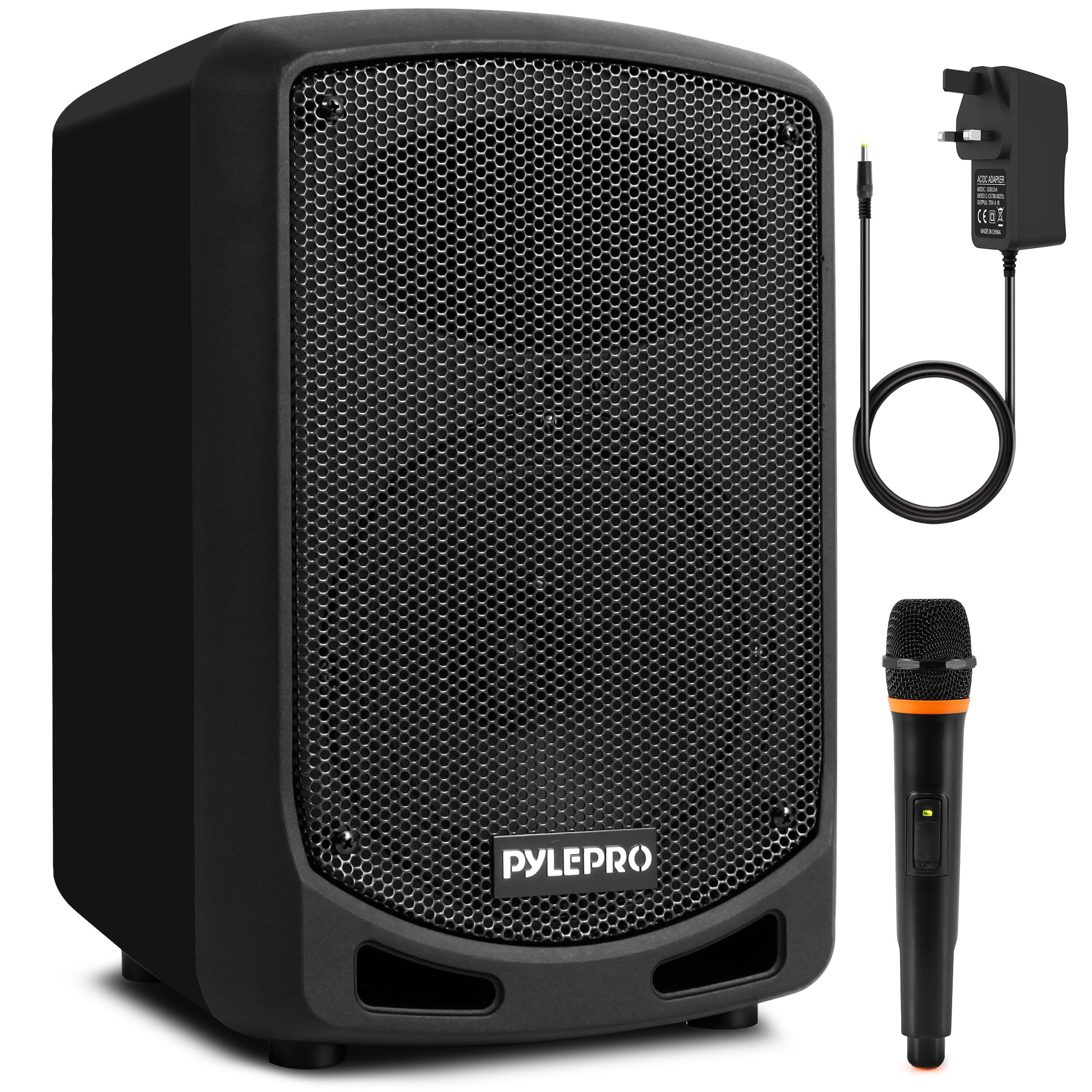 Pyle Bluetooth Karaoke PA Speaker - Indoor/Outdoor Portable Sound System with Wireless Mic, Audio Recording, Rechargeable Battery, USB/SD Reader, Stand Mount - for Party, Control - PSBT65A Black