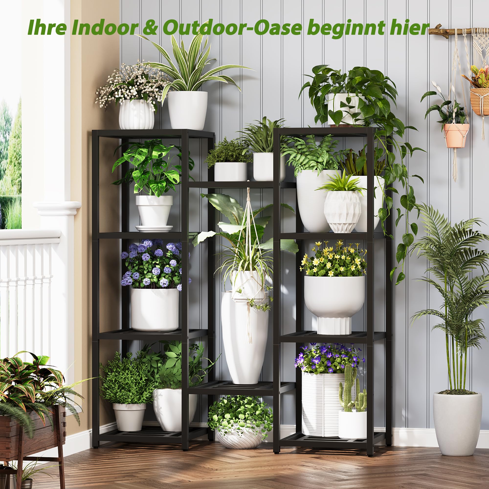 Pflanzenständer Indoor Outdoor,10 Etagen Metall Blumenständer,127 cm hoch rostfest Blumenhocker,schwarz Pflanzenregal für Wohnzimmer Terrasse Zuhause,Garten,Balkon, Büro,Wohnzimmer